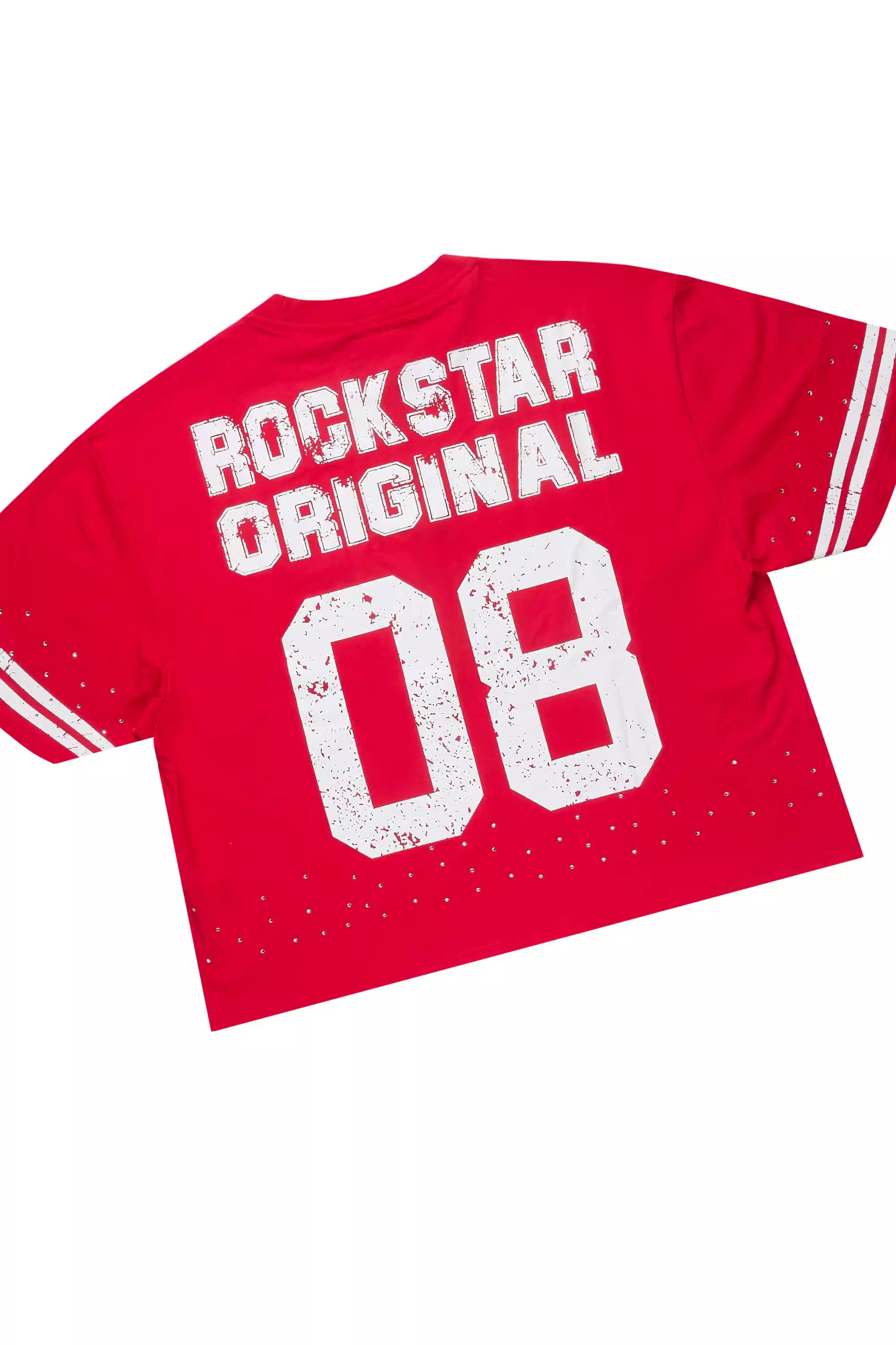 Tylla Red Rhinestone T-Shirt/Baggy Stacked Track Set