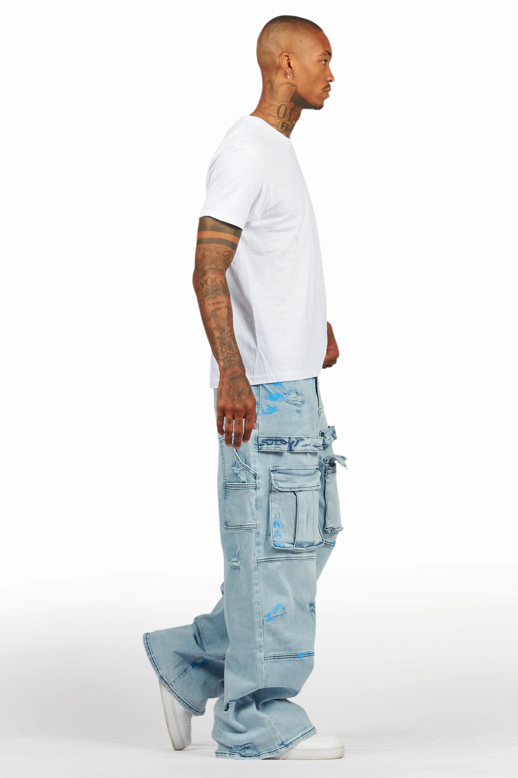Lake White/Blue T-Shirt/Baggy Fit Cargo Jean Set