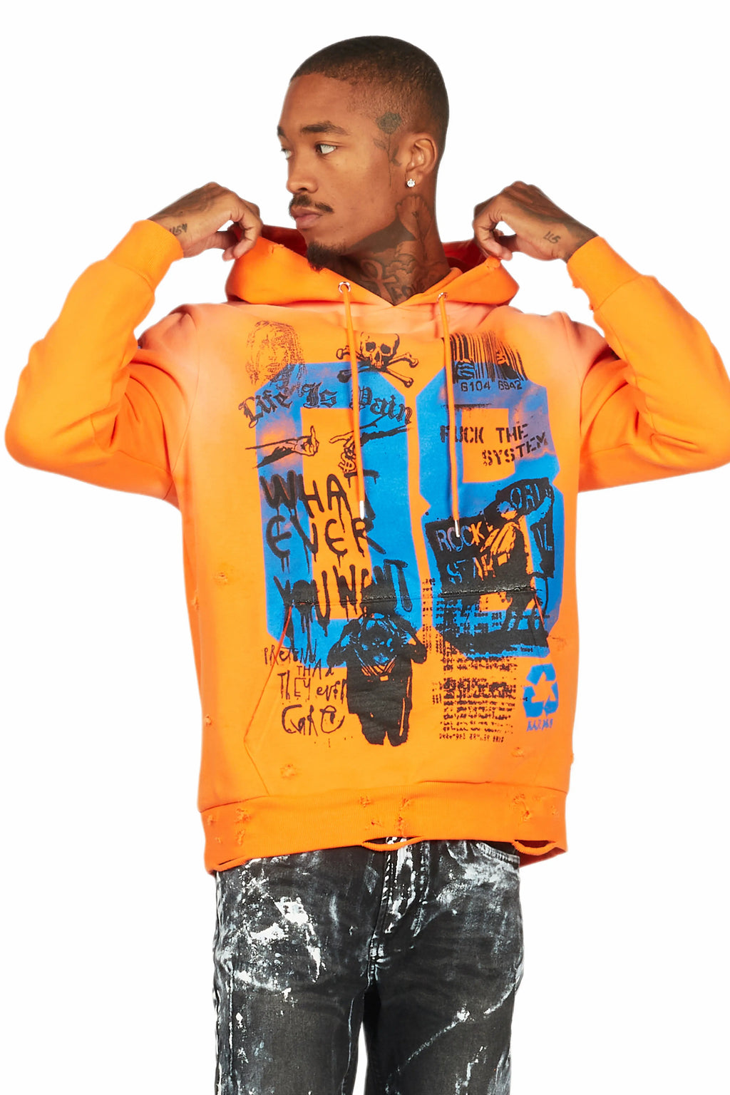 Grill Orange Distressed Graphic Hoodie