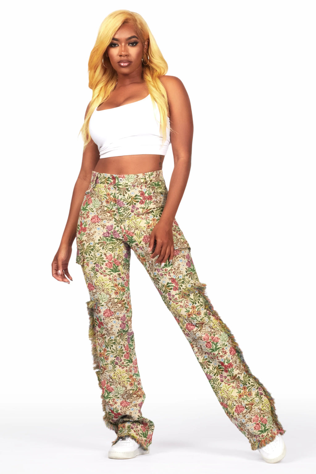 Tamia Beige Floral Tapestry Stacked Pant