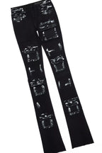 Tarl Black Oversized T-Shirt/Painted Super Stacked Flare Jean Bundle