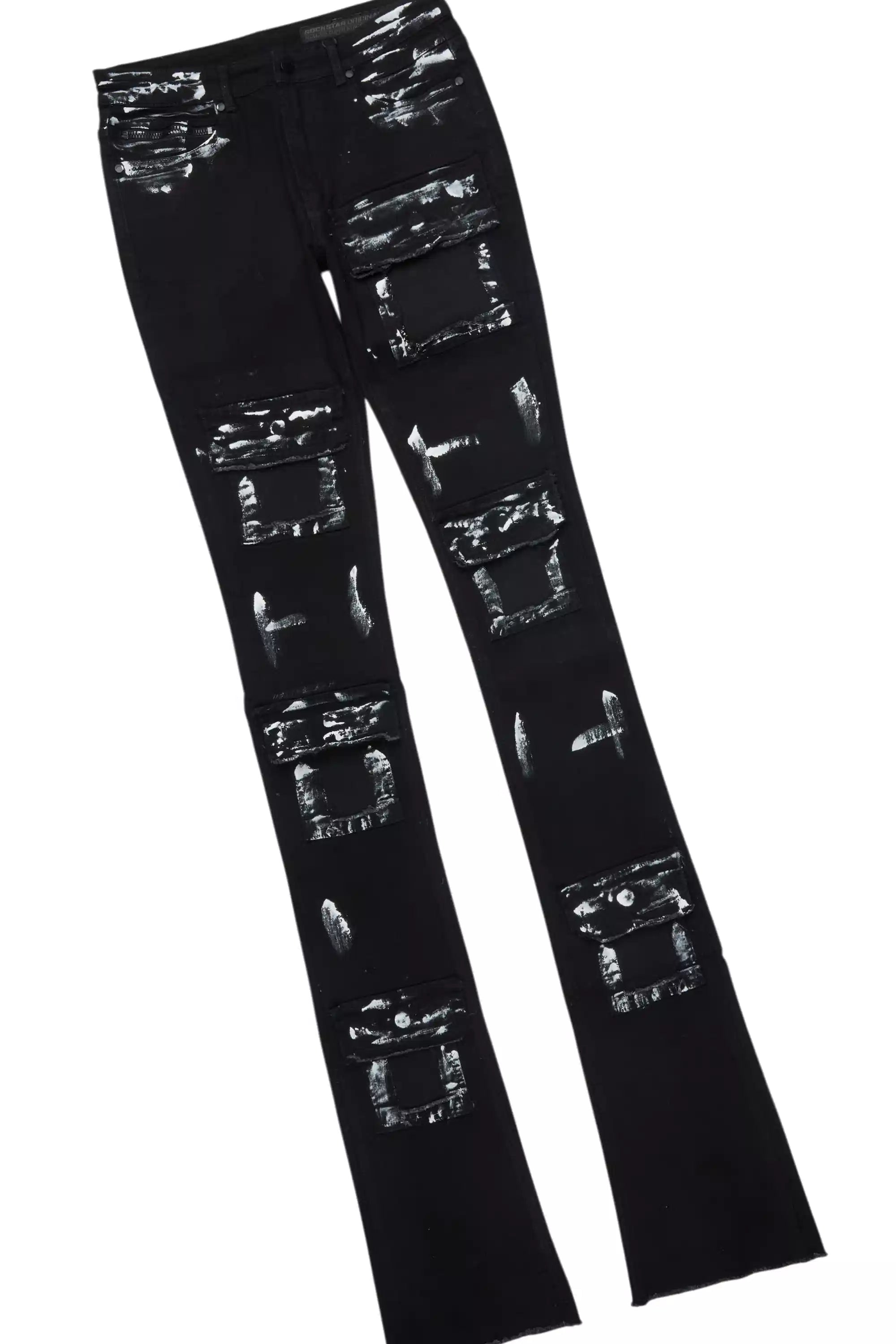 Tarl Black Oversized T-Shirt/Painted Super Stacked Flare Jean Bundle