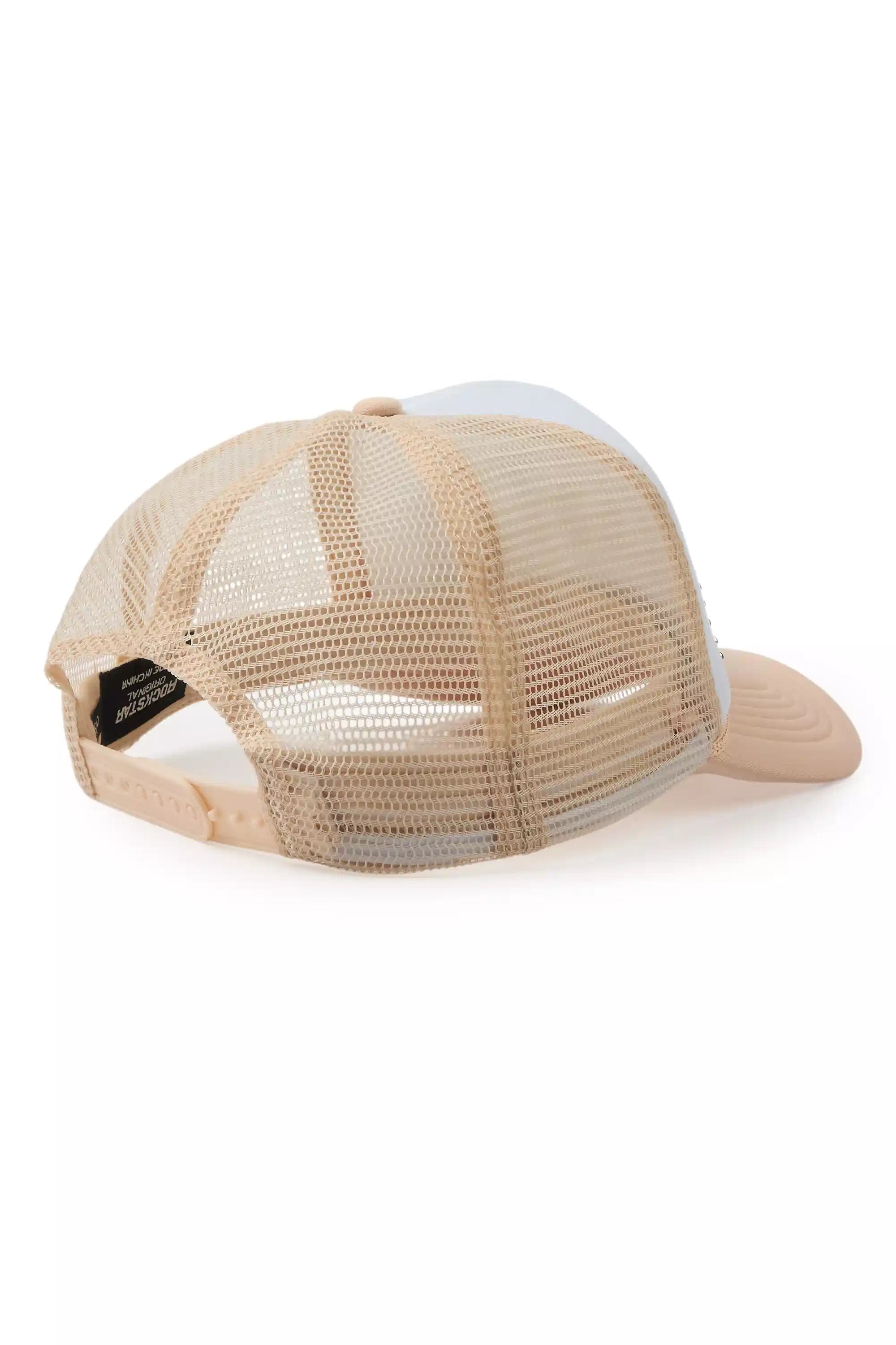 Danil White/Khaki Rhinestone Graphic Trucker Hat
