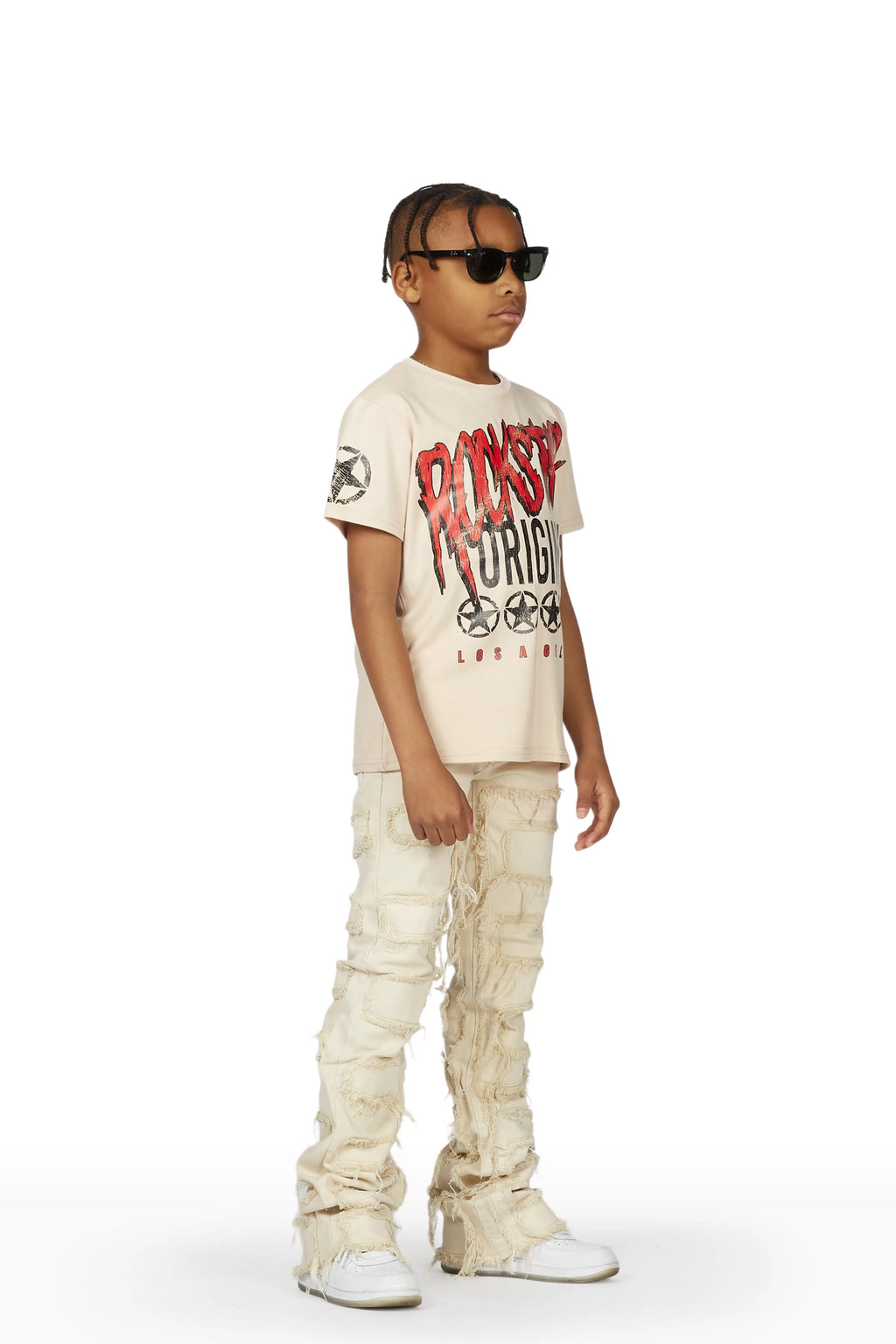 Boys Taijo Beige T-Shirt/Super Stacked Flare Jean