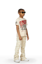 Boys Taijo Beige T-Shirt/Super Stacked Flare Jean