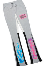 Beno Heather Grey Stacked Flare Hoodie Track Set