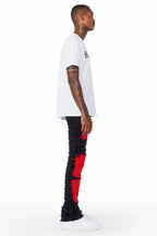 Vadim Black/Red Patchwork Stacked Flare Jean