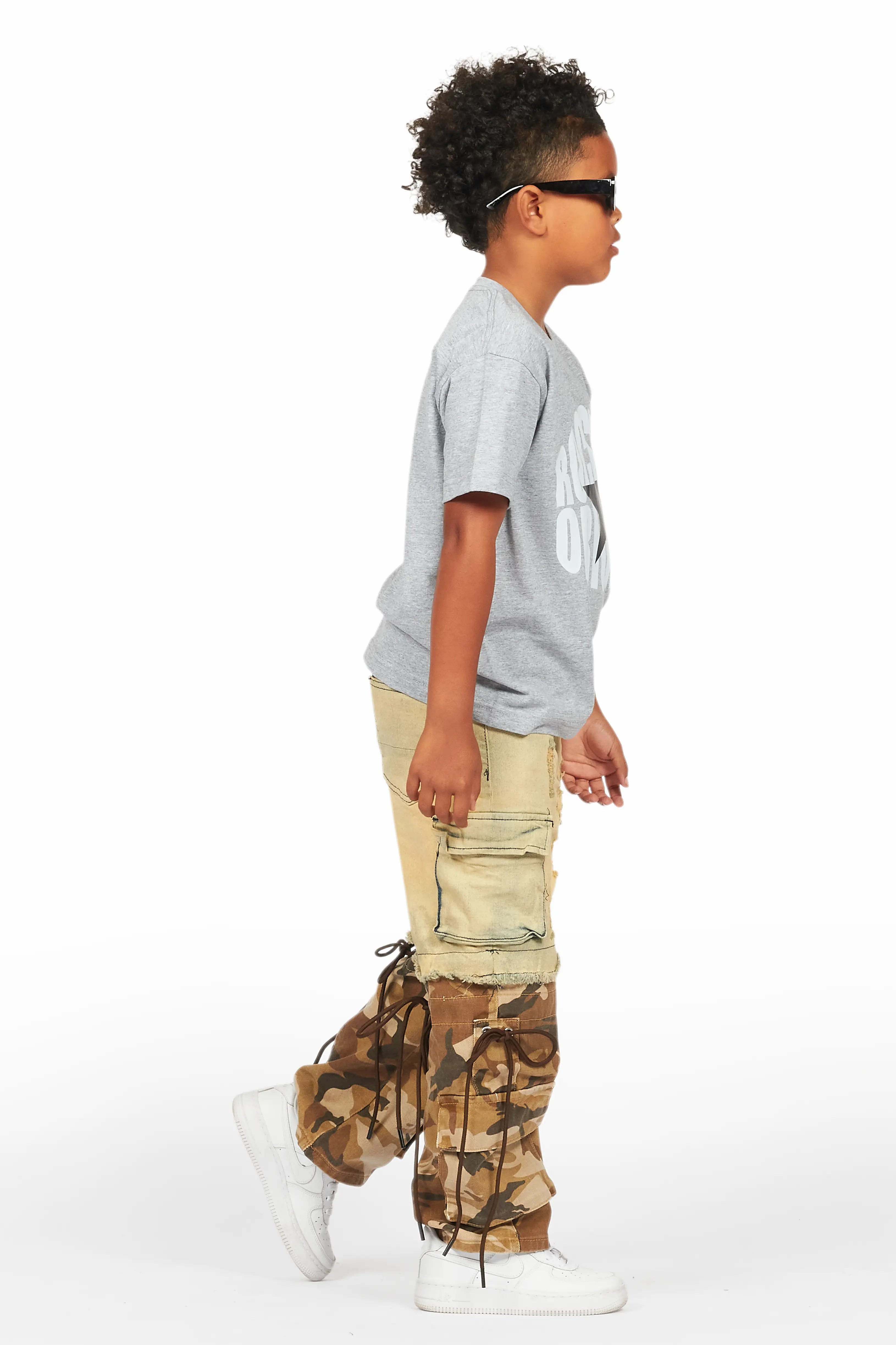 Boys Baatar Blue/Brown Camo Baggy Fit Jean