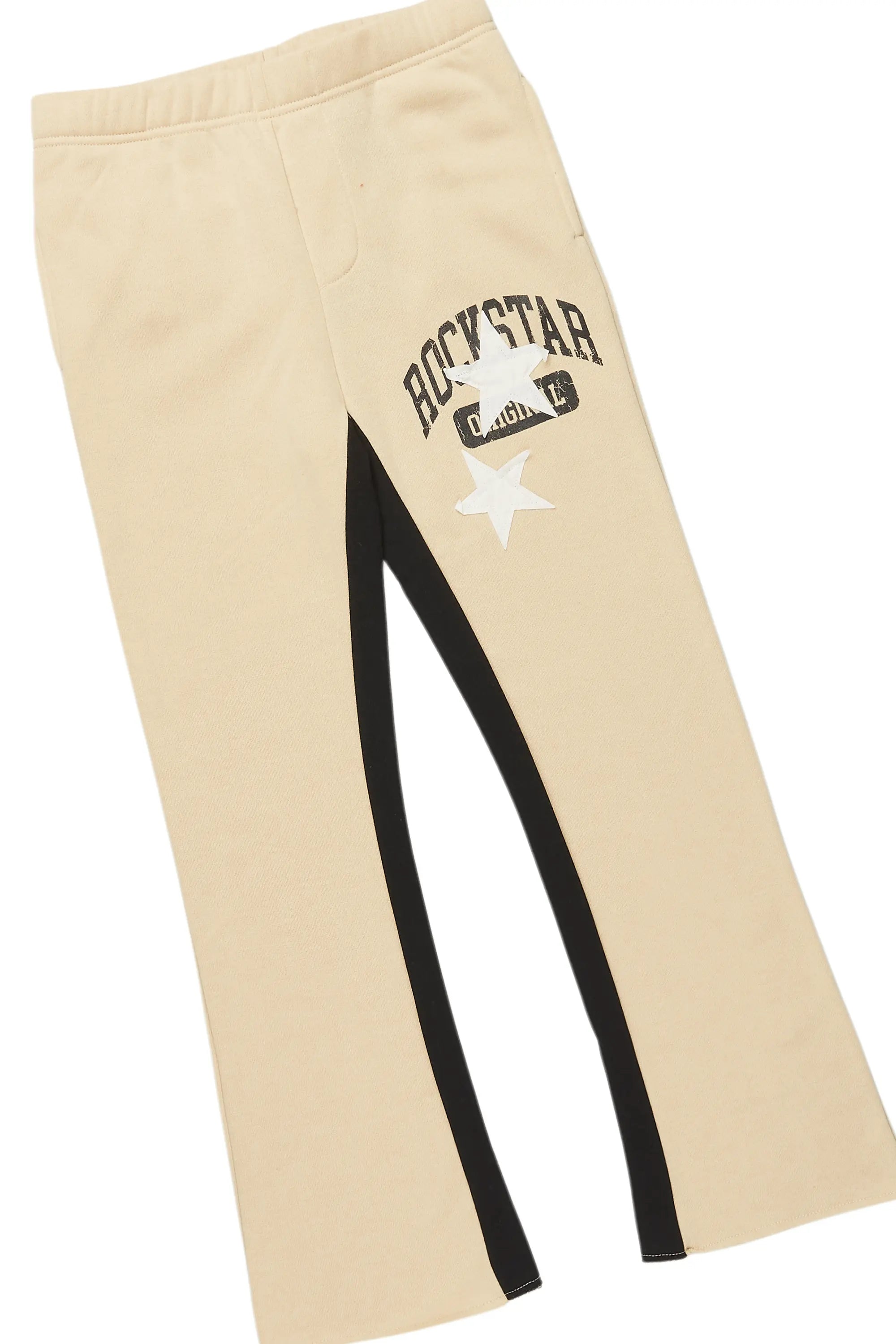 Girls Mallora Beige/White Baggy Stacked Hoodie Track Set