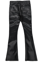 Remi Black Faux Leather Stacked Flare Jean