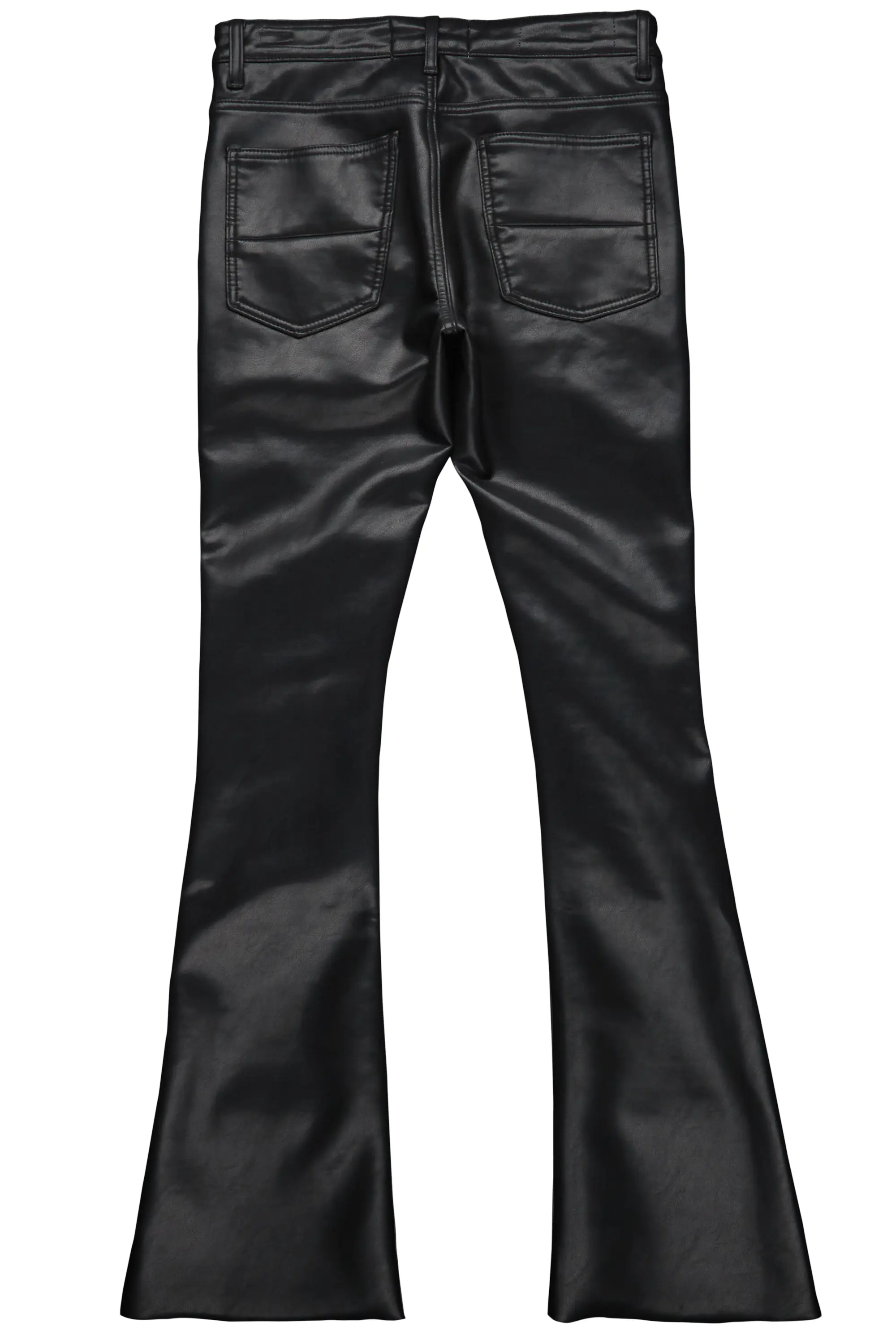 Remi Black Faux Leather Stacked Flare Jean