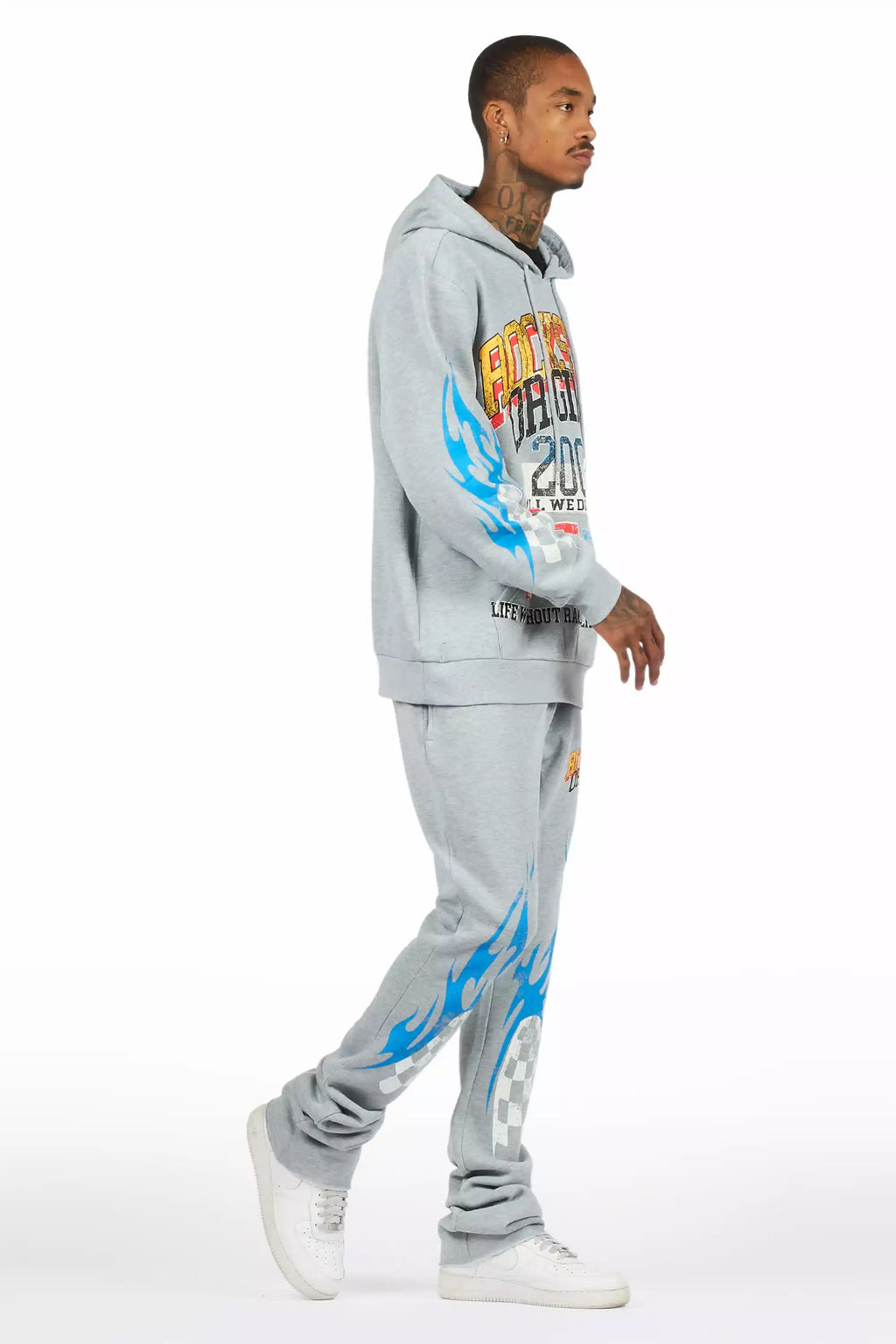 Colorful Race Heather Grey Hoodie/Baggy Track Pant Set