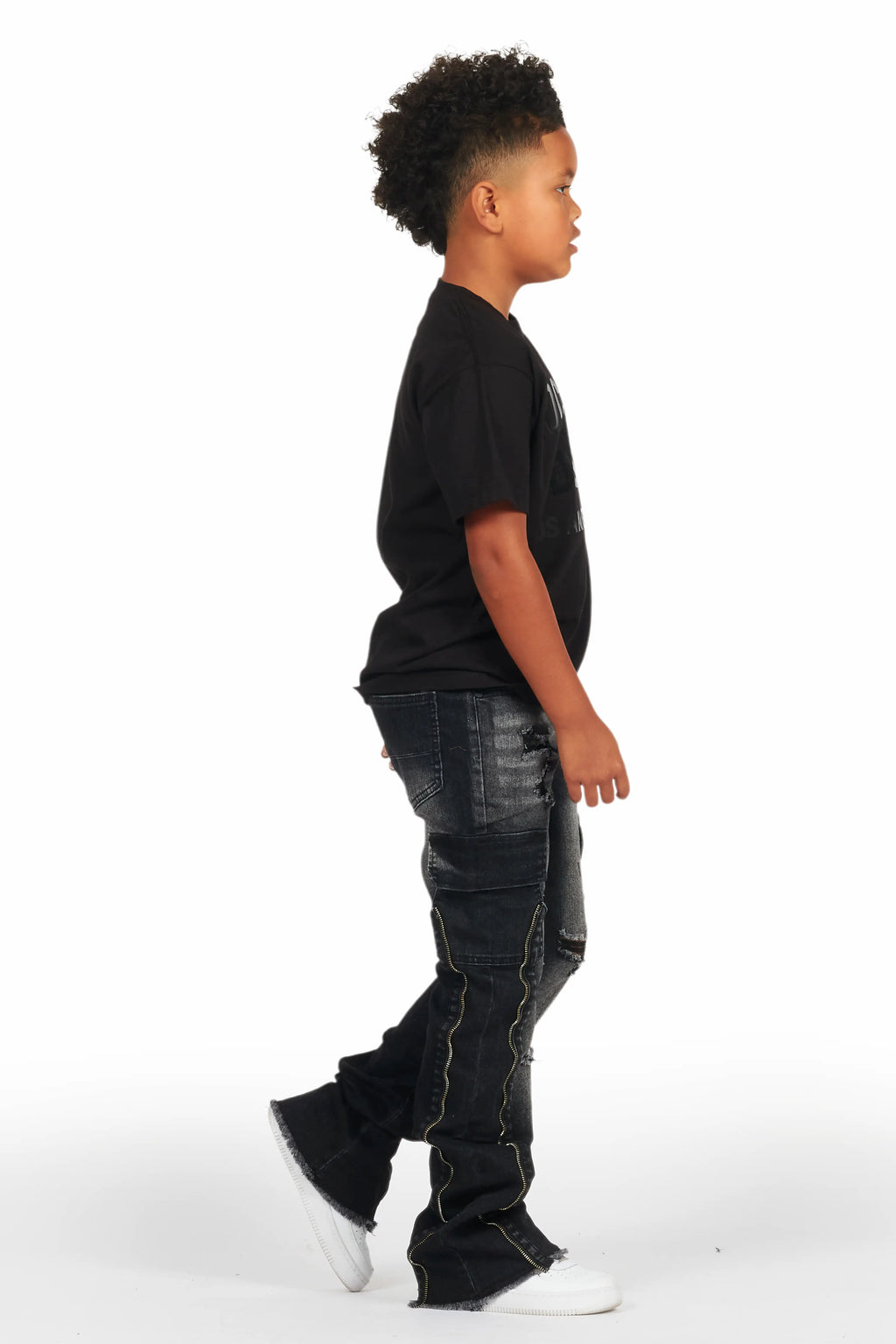 Boys Hutch Black Wash Stacked Flare Jean