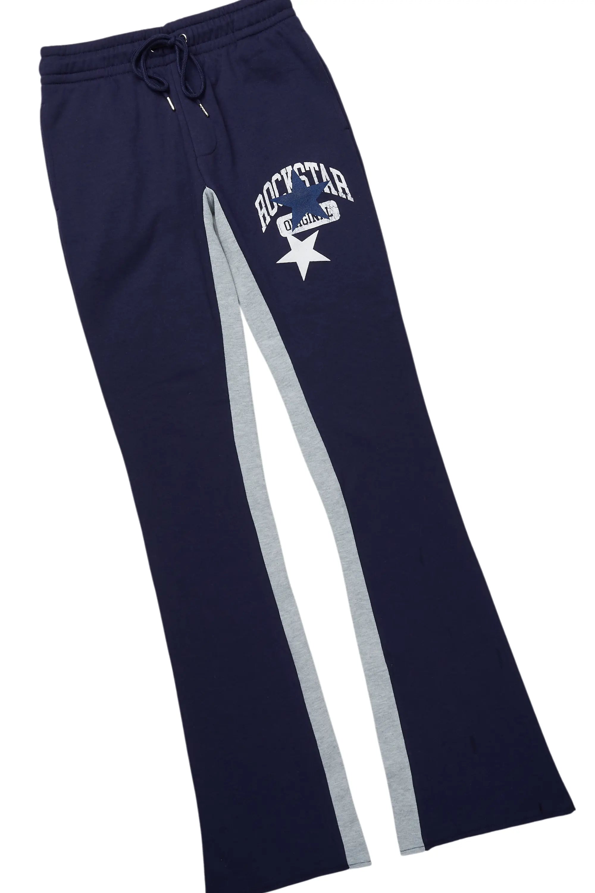 Mallor White/Navy T-Shirt/Stacked Baggy Track Pant Set
