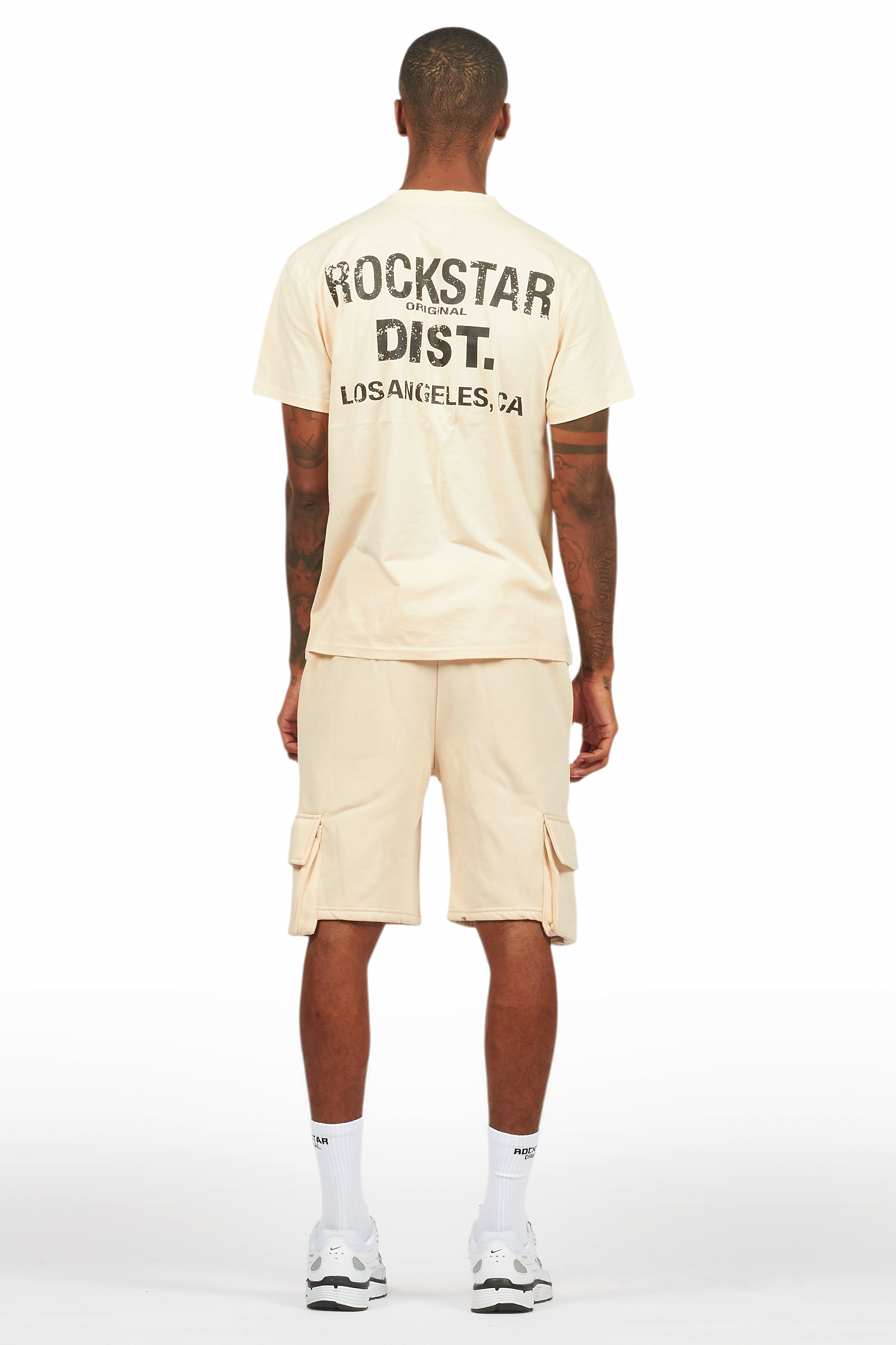 Raffer Beige/Black T-Shirt Cargo Shorts Set