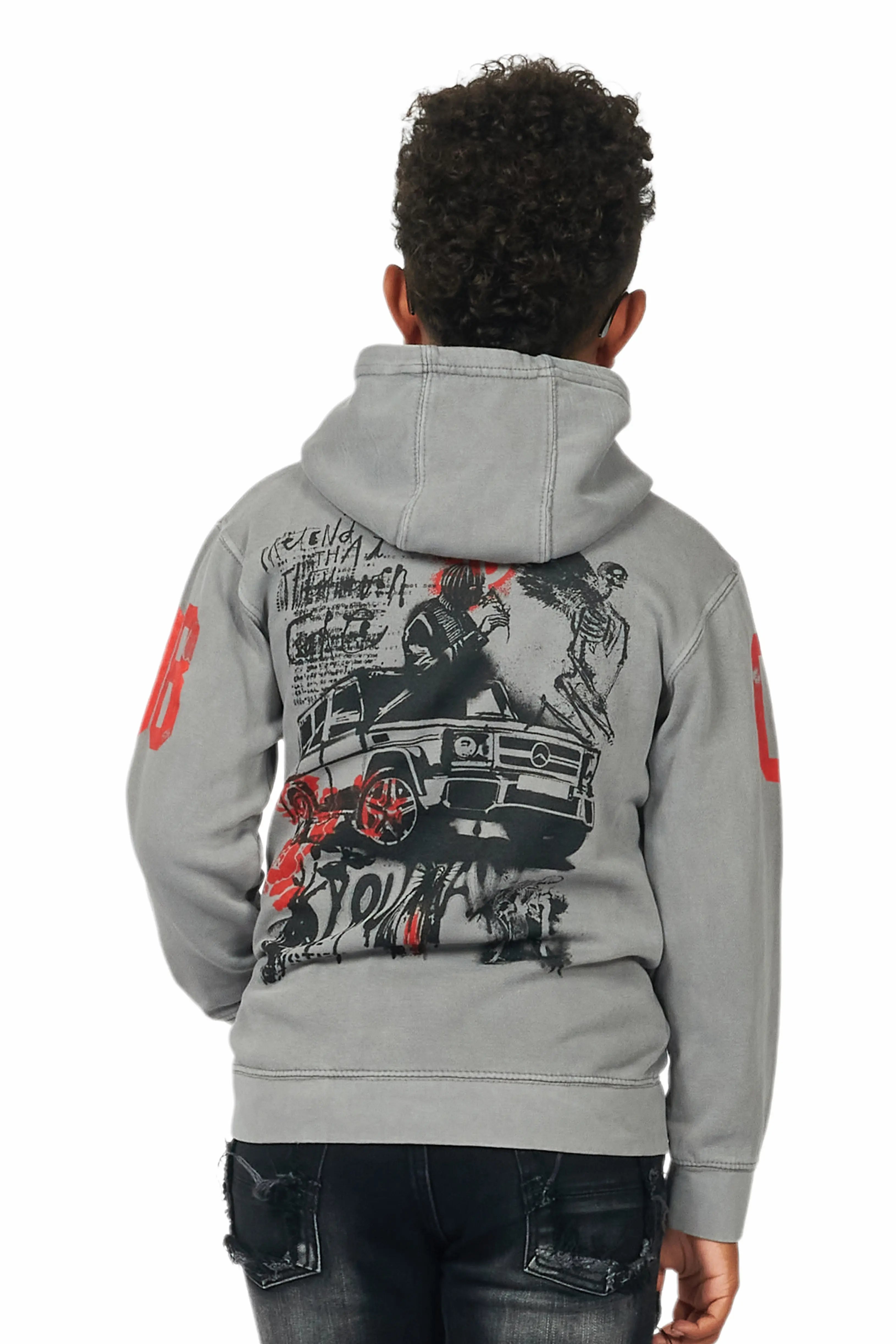 Boys Beau Vintage Grey Graphic Hoodie