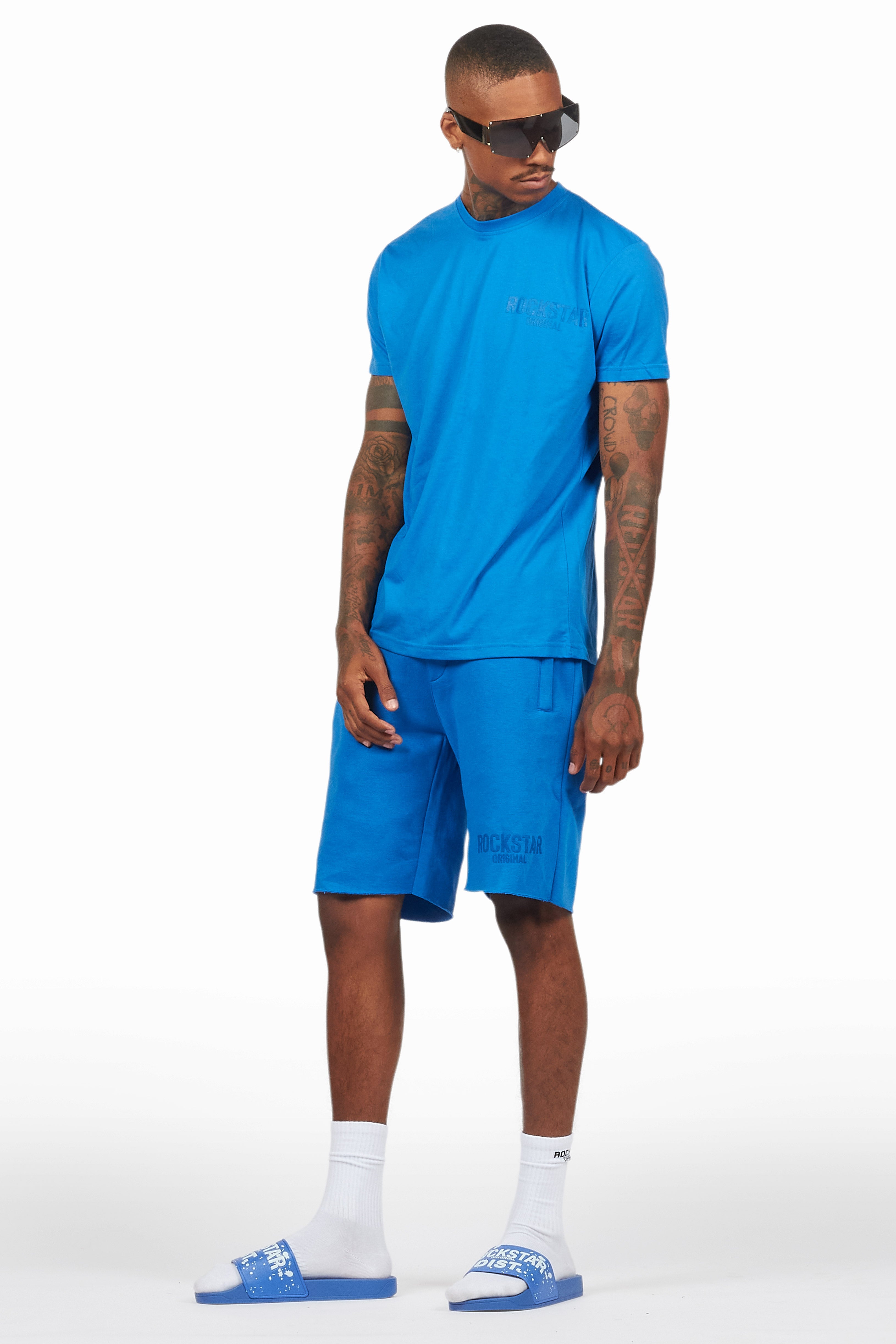 Sana Royal Blue T-Shirt/Raw Edge Short Set