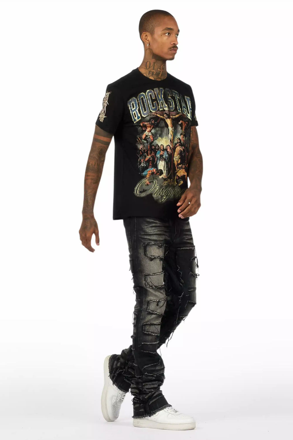 Waller Dark Grey Graphic T-Shirt/Stacked Flare Jean Bundle