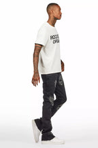 Yari Jet Black Rhinestone Stacked Flare Jean