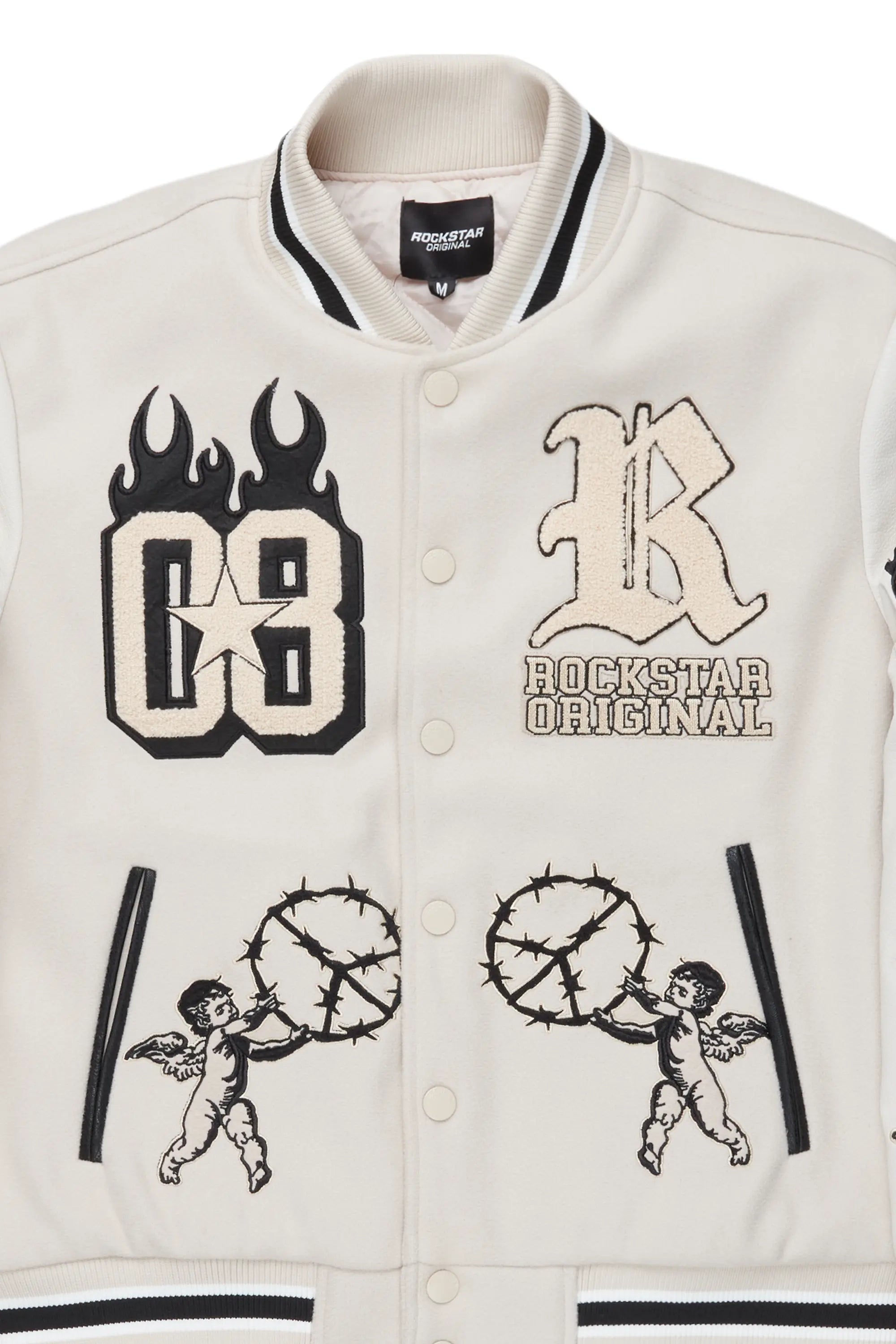 Vielsa Beige Oversized Varsity Jacket