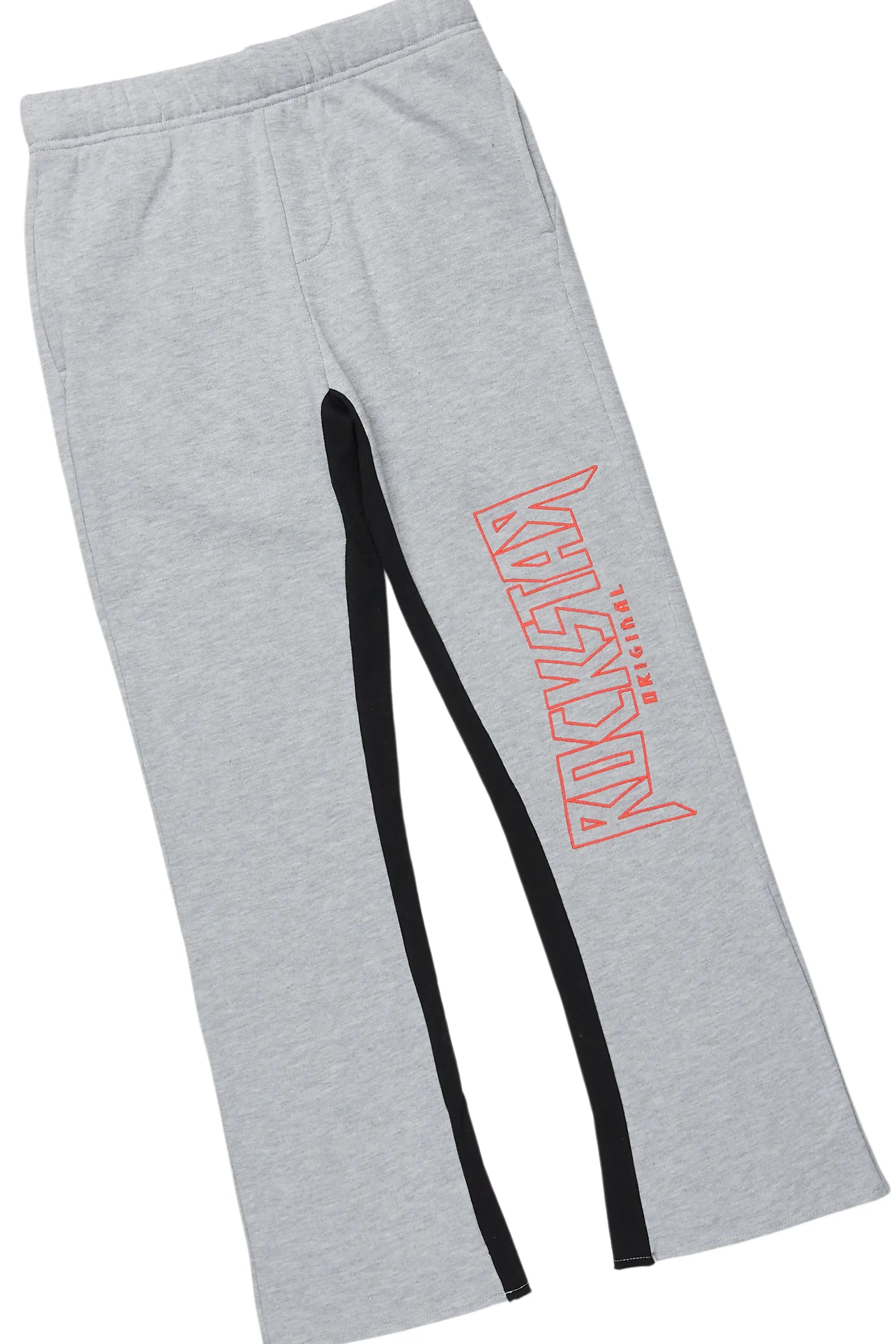 Boys Weston Vintage Black/Grey T-Shirt/Stacked Baggy Flare Pant Set