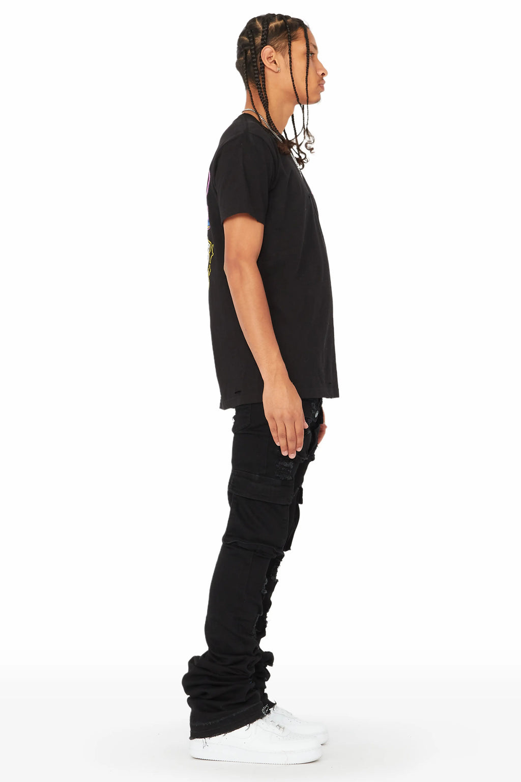 Zaire Black Cargo Super Stacked Flare Jean