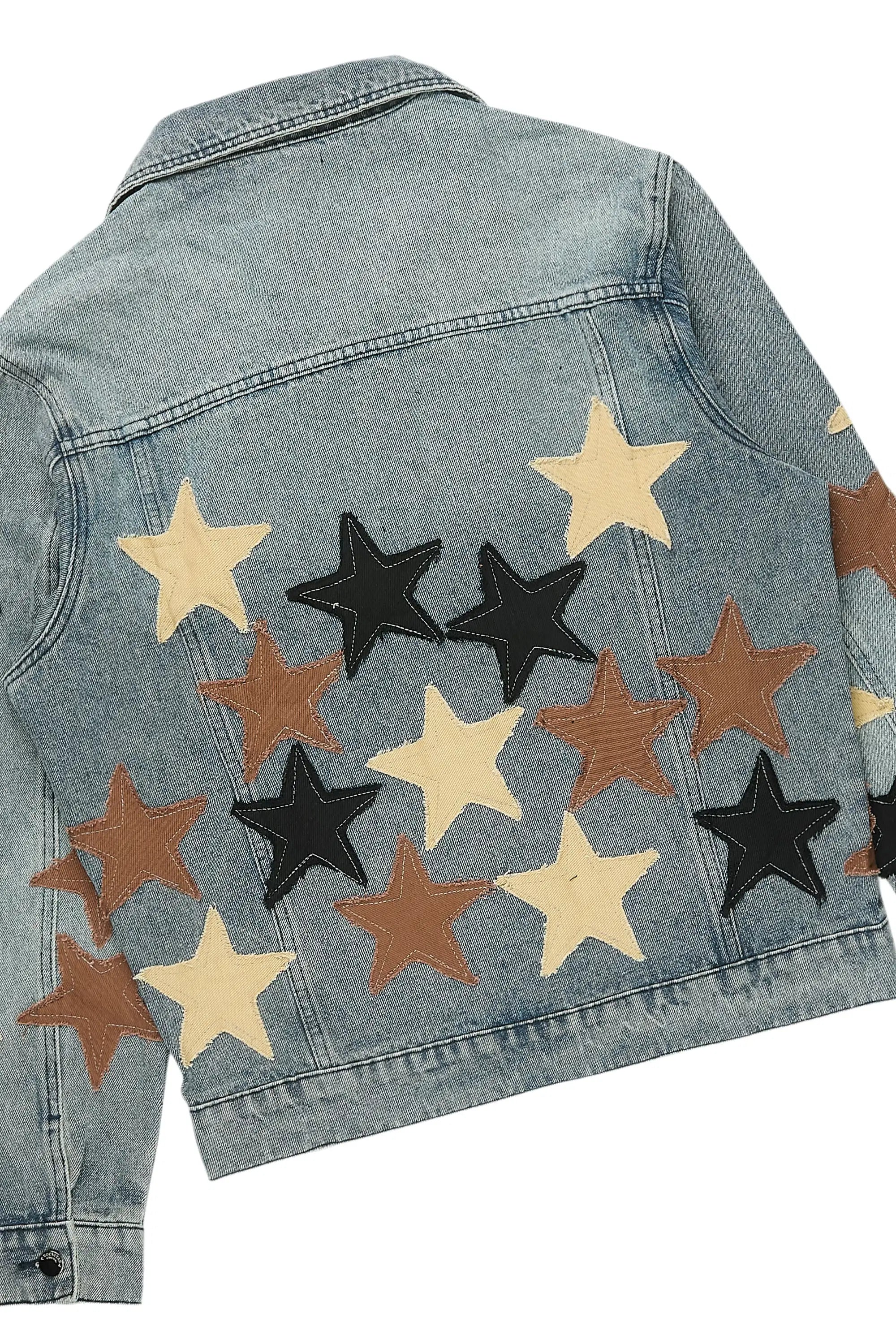 Starlane Vintage Blue Denim Jacket/Stacked Flare Jean Set