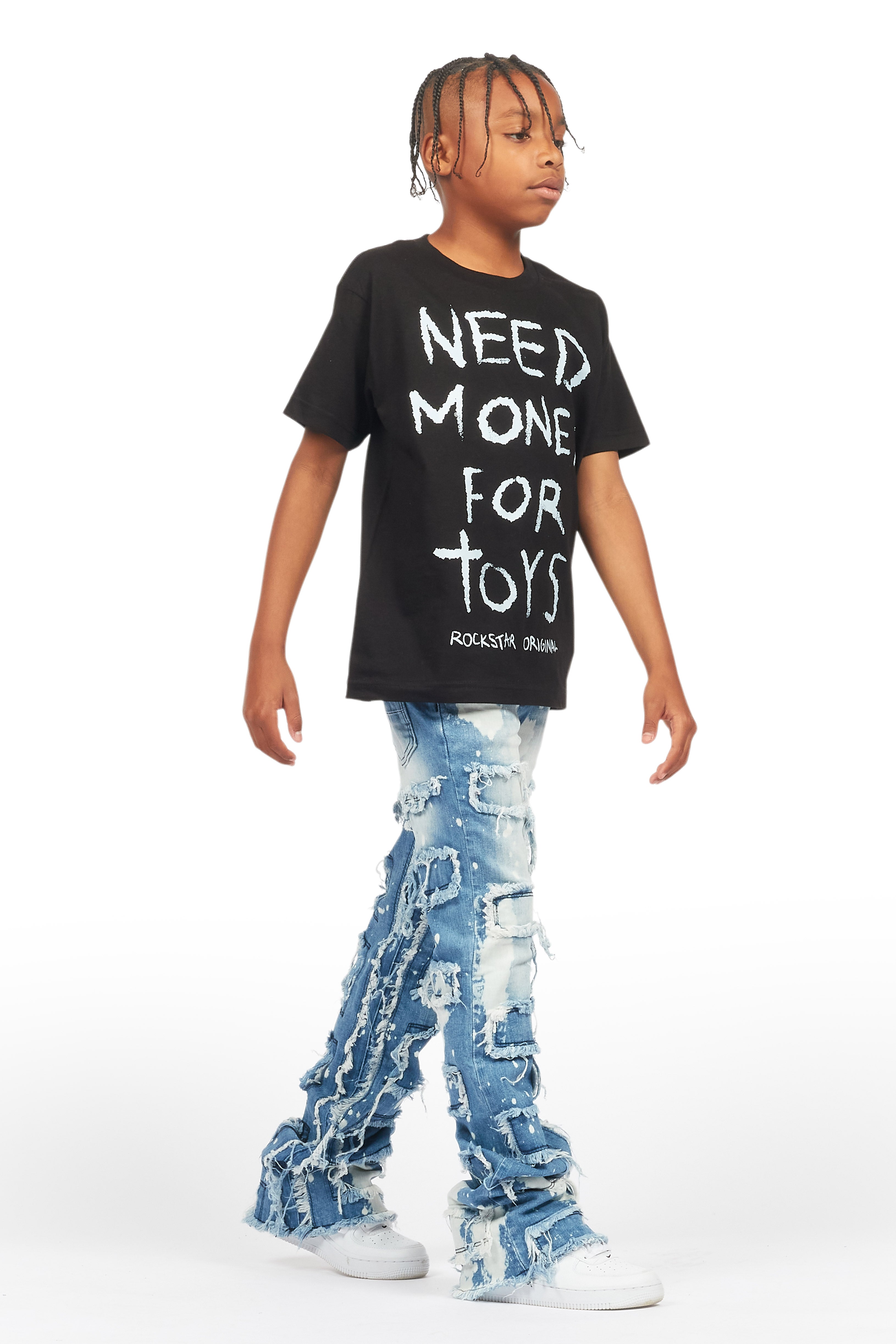 Boys Laban Light Blue Bleach Slim Stacked Flare Jean