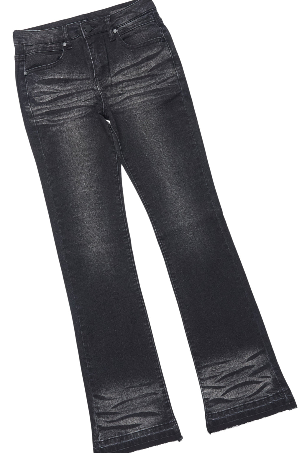 Boys Lake Black/Beige T-Shirt/Dag Dark Grey Stacked Flare Jean Set