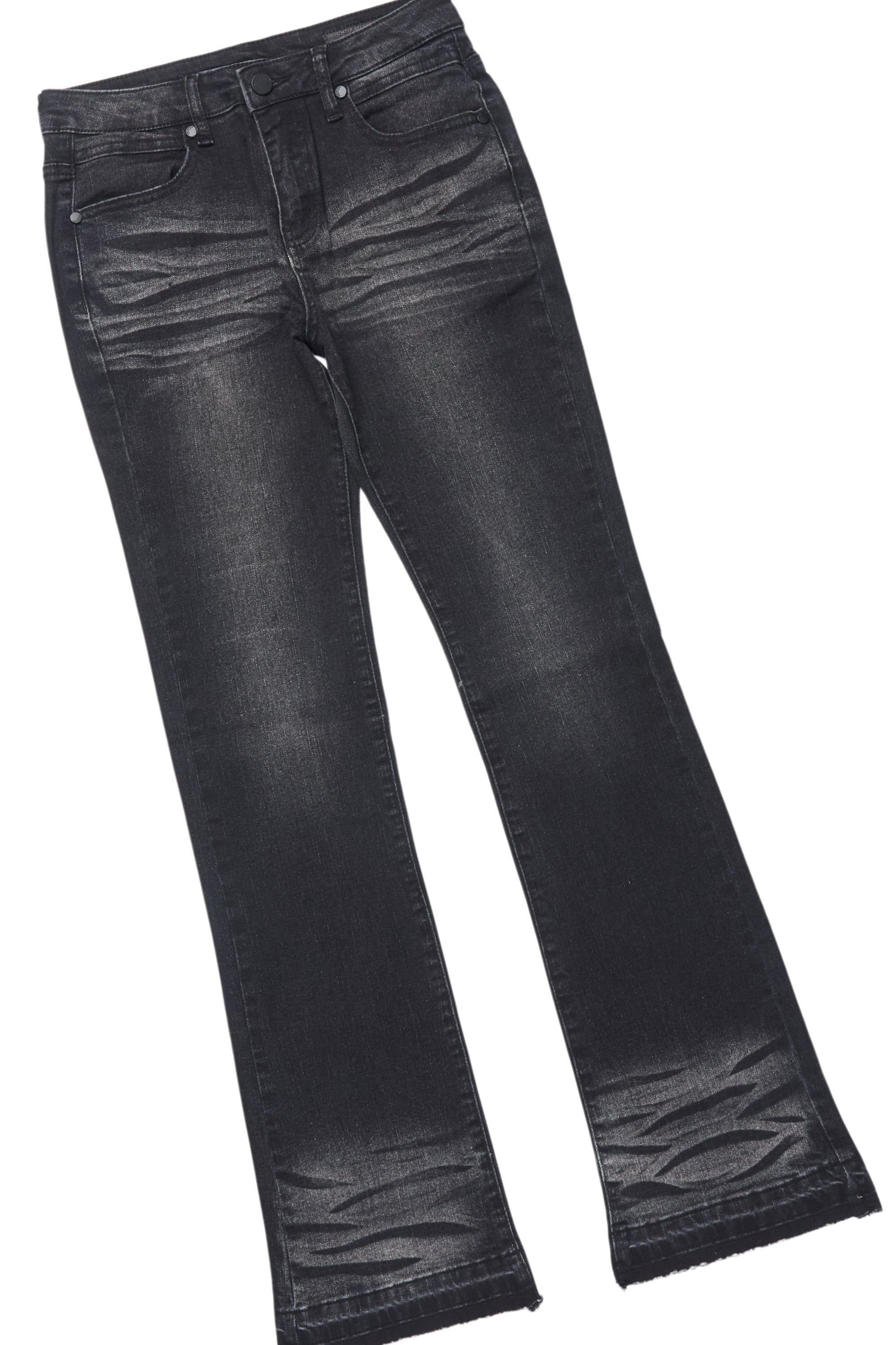 Boys Lake Black/Beige T-Shirt/Dag Dark Grey Stacked Flare Jean Set