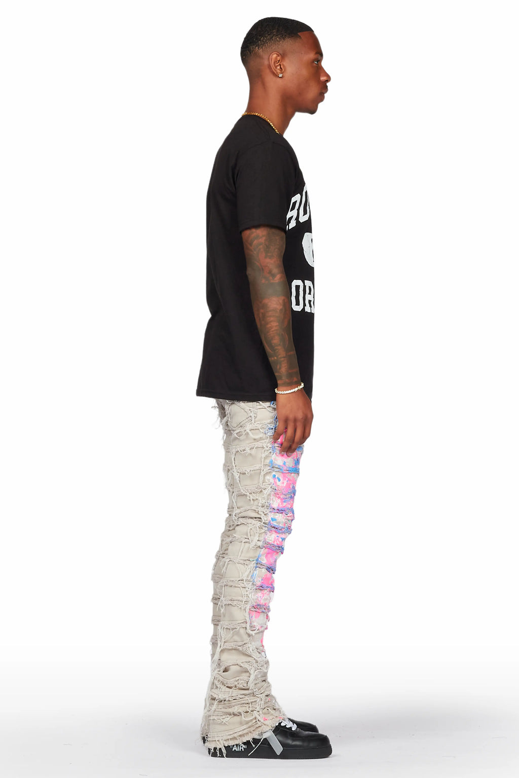 Qamar Pink/Blue Painter Stacked Flare Jean