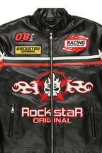 Roch Black/White Leather Moto Jacket