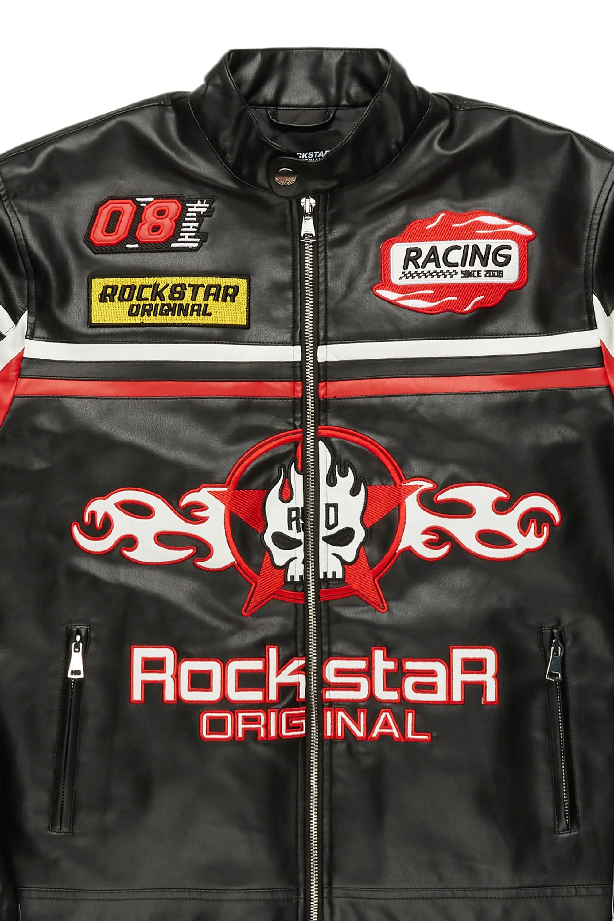 Roch Black/White Leather Moto Jacket