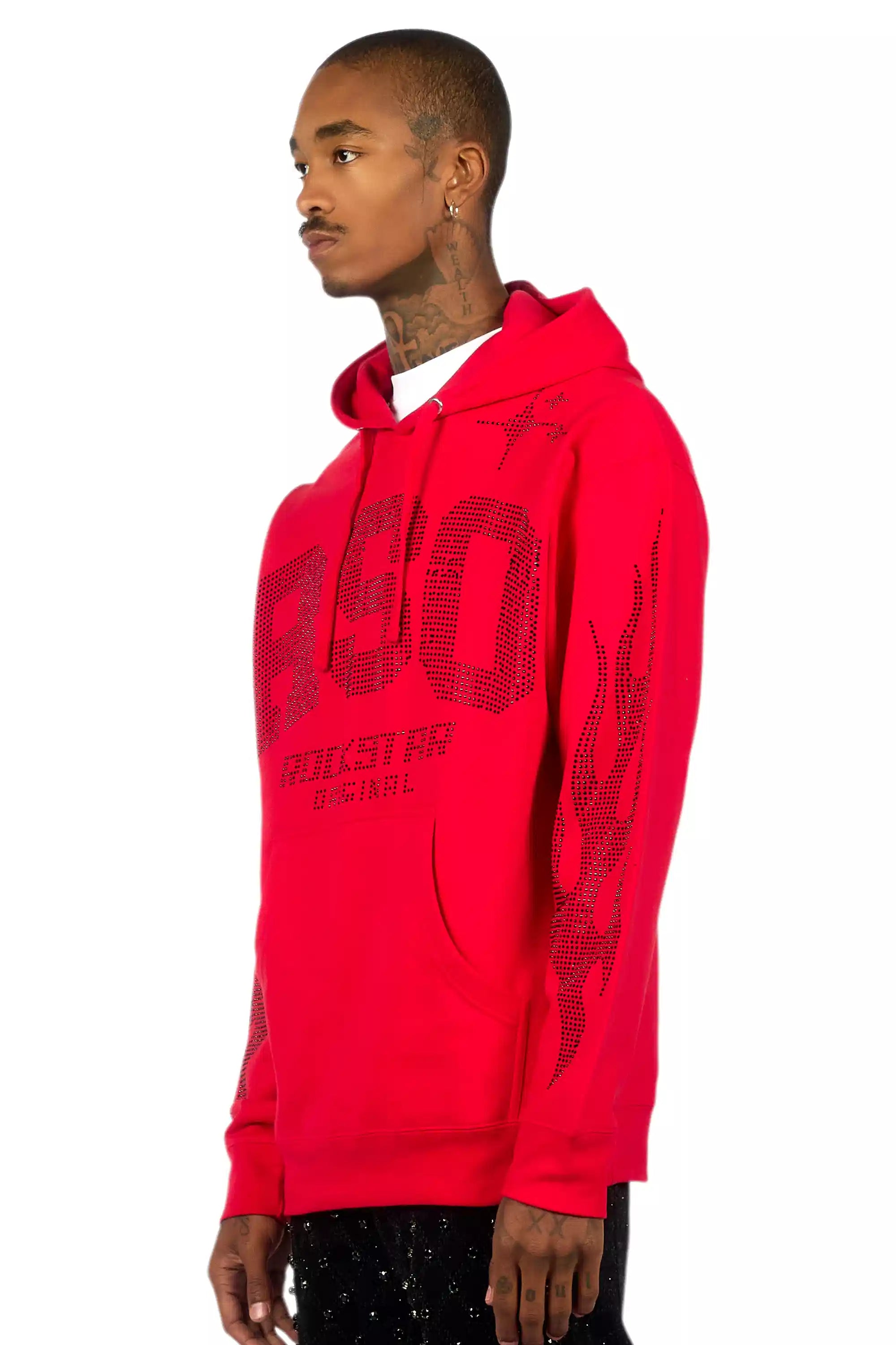 Merek Red/Black Rhinestone Graphic Hoodie