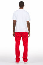 Lake White/Red Oversized T-Shirt/Stacked Track Pant Set