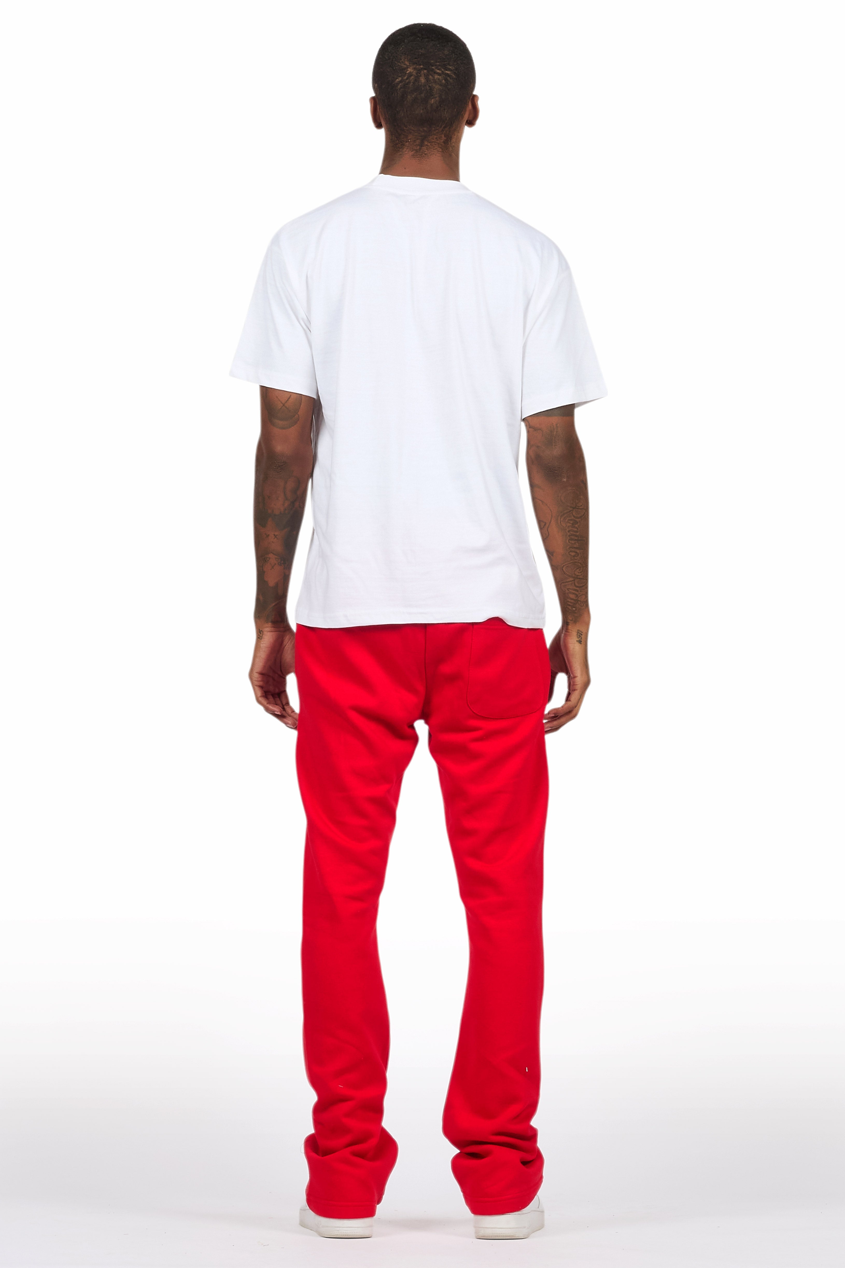 Lake White/Red Oversized T-Shirt/Stacked Track Pant Set