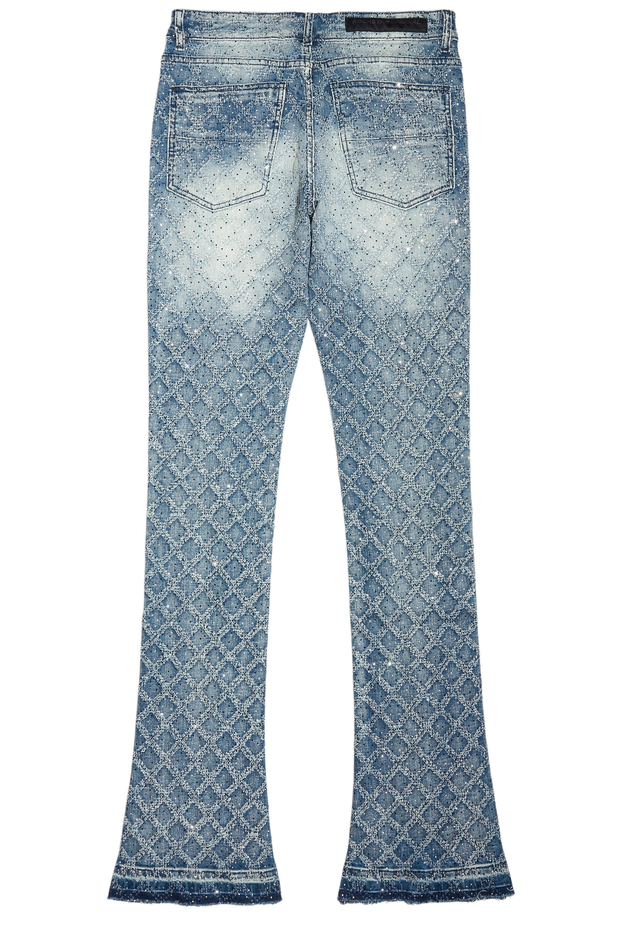 Glit Dark Blue Rhinestone Stacked Flare Jean