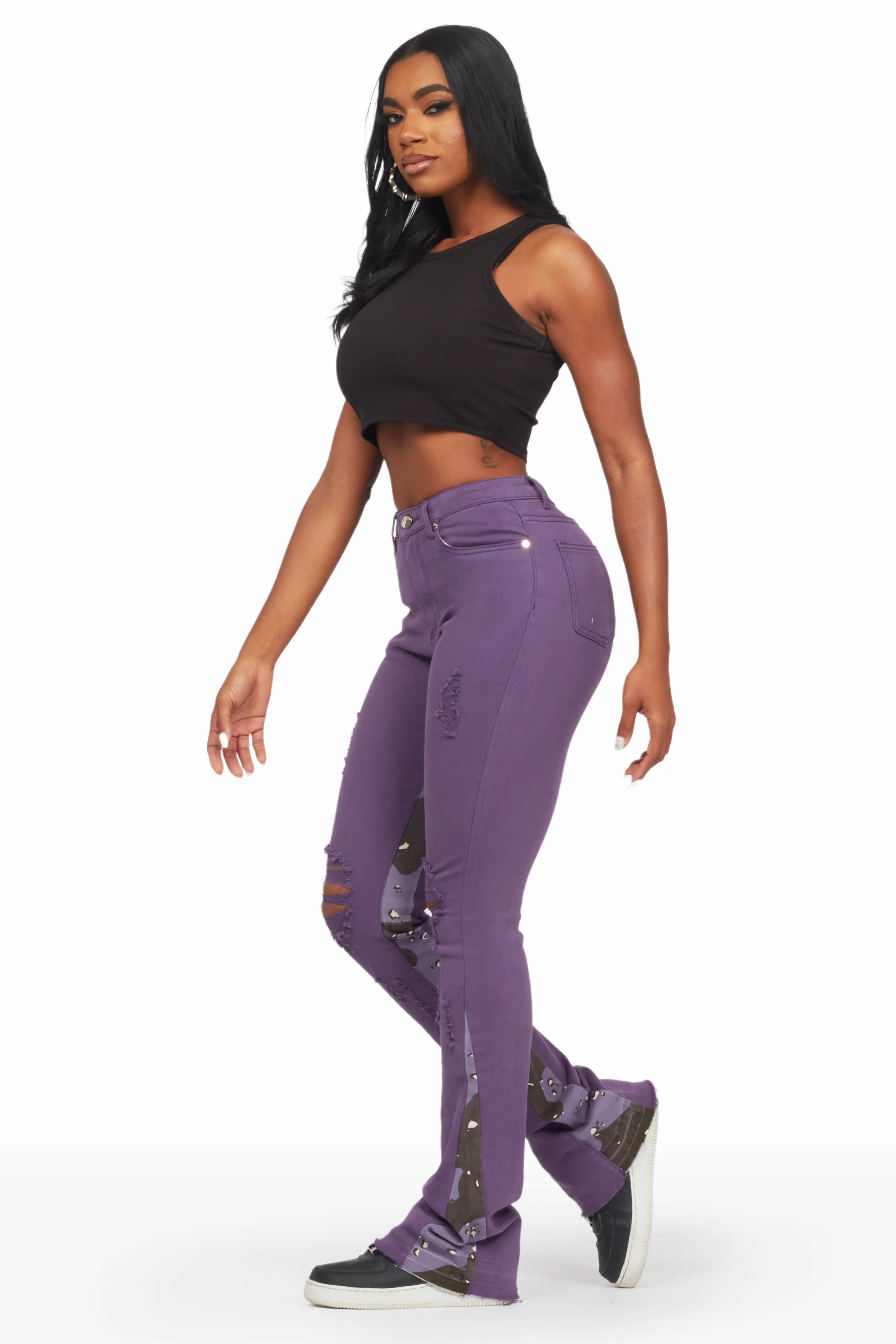 Khaleesy Purple Stacked Flare Jean