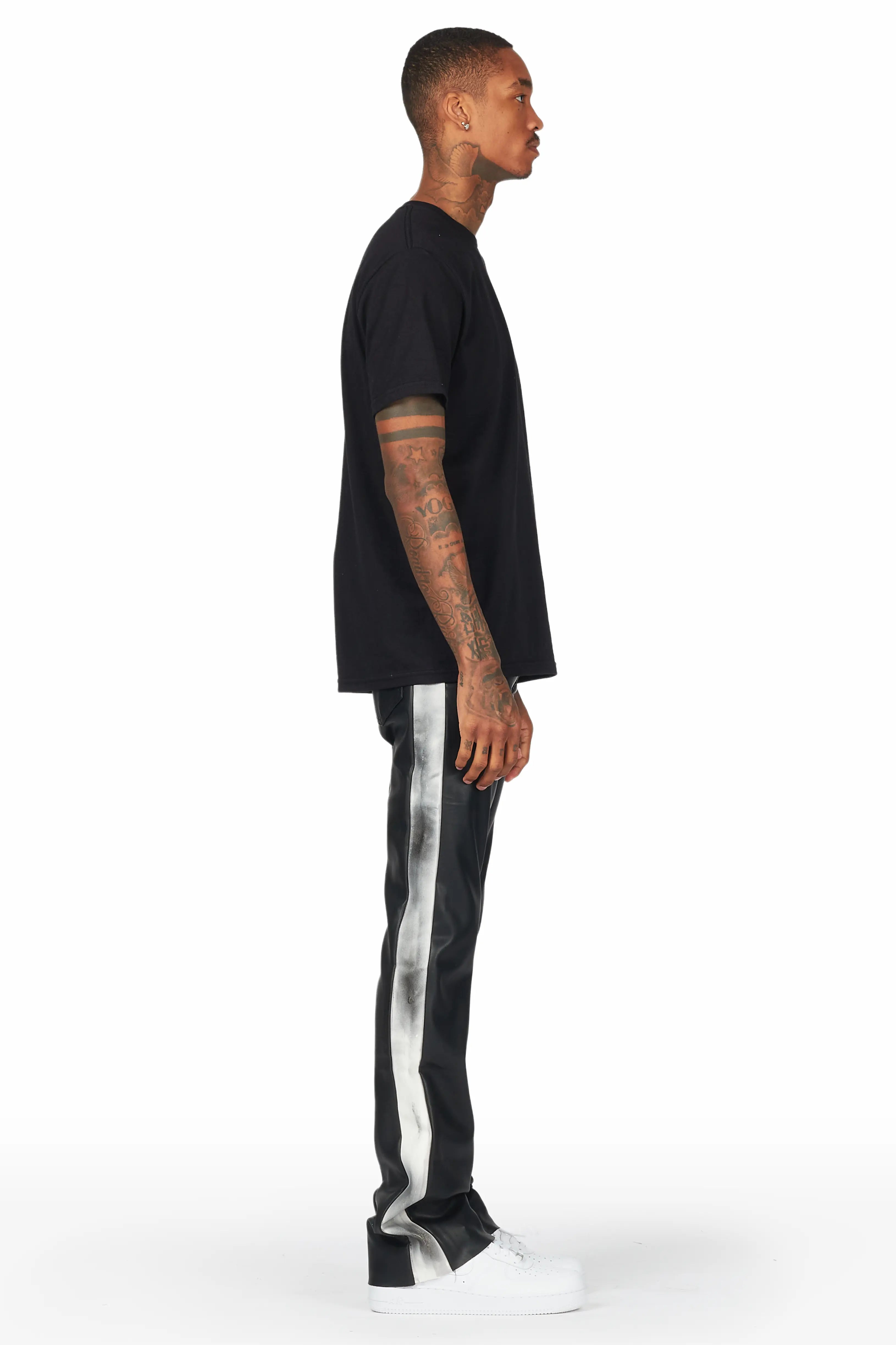 Fusao Black Stacked Faux Leather Jean