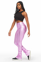 Keyonna Metallic Purple PU Super Stacked Pant