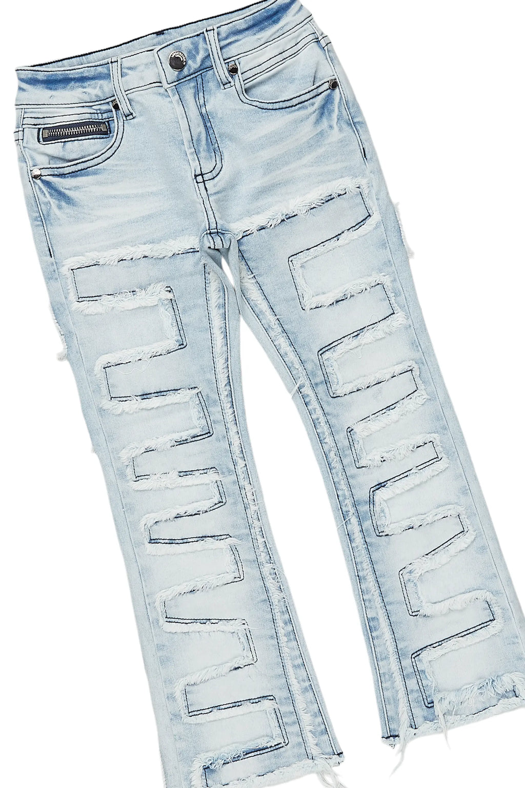 Girls Brielle Blue/Vintage Beige Hoodie/Stacked Flare Jean Set