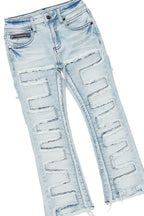 Girls Brielle Blue/Vintage Beige Hoodie/Stacked Flare Jean Set