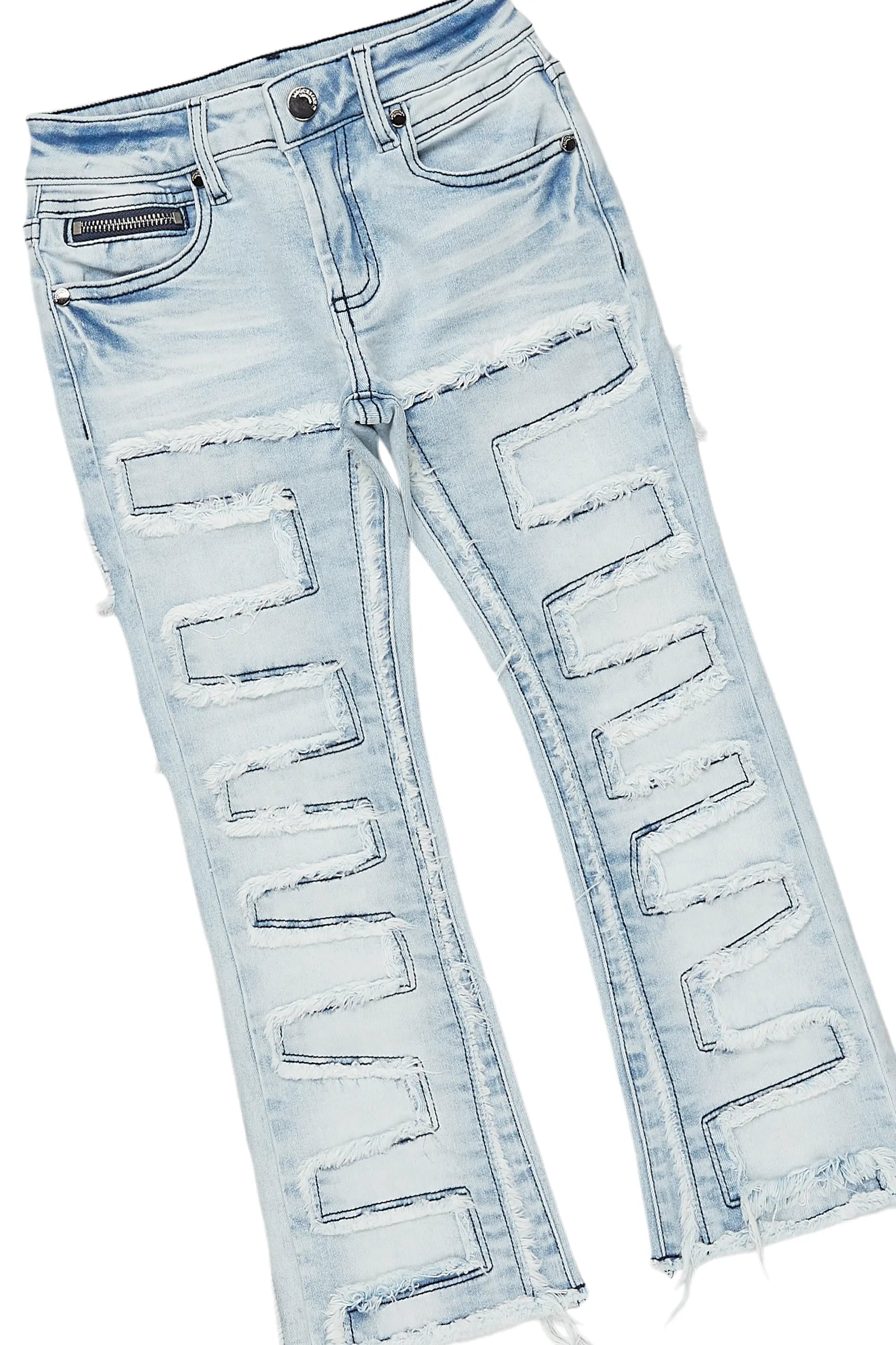 Girls Brielle Blue/Vintage Beige Hoodie/Stacked Flare Jean Set