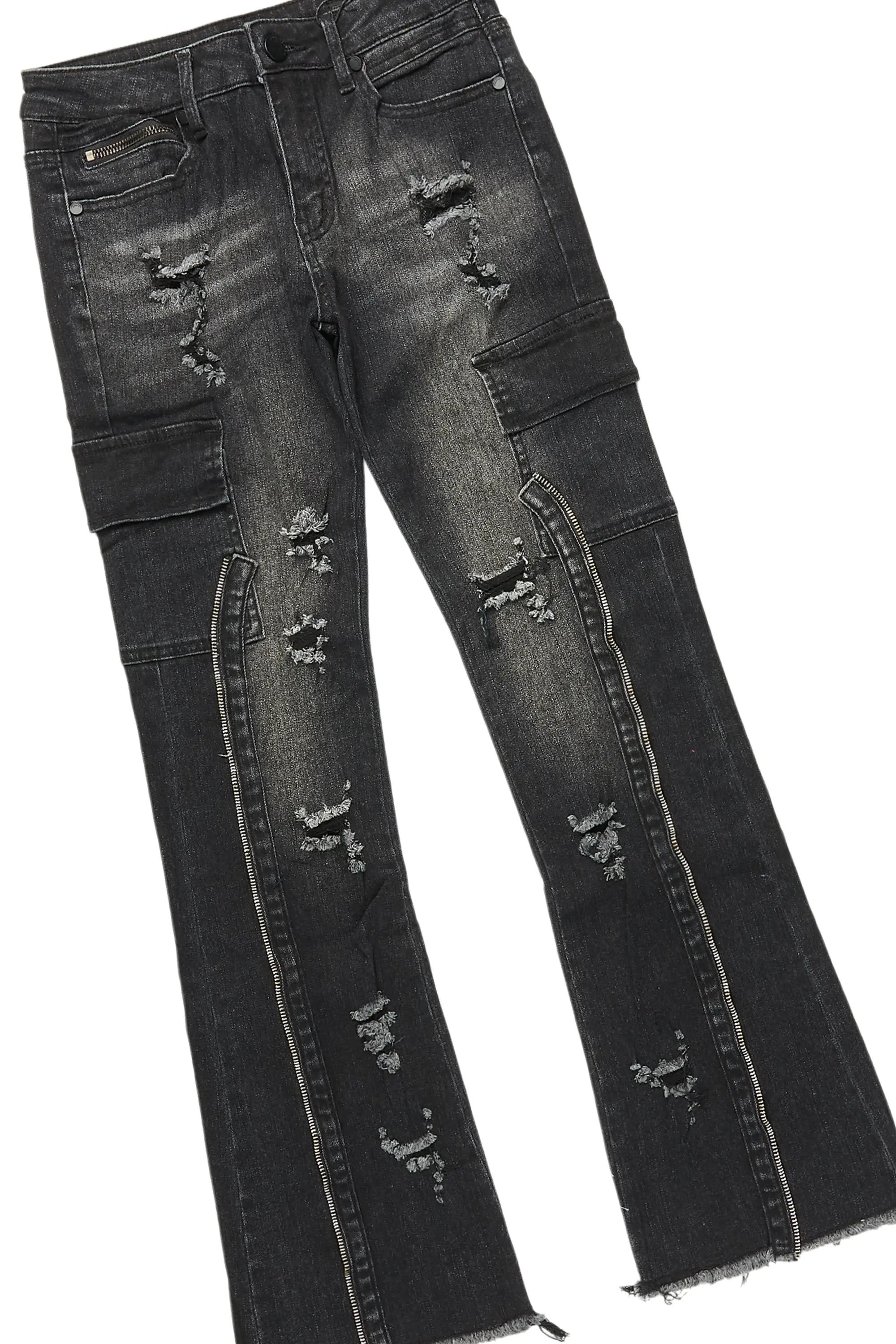 Boys Bloke Black Hoodie/Stacked Flare Jean Set