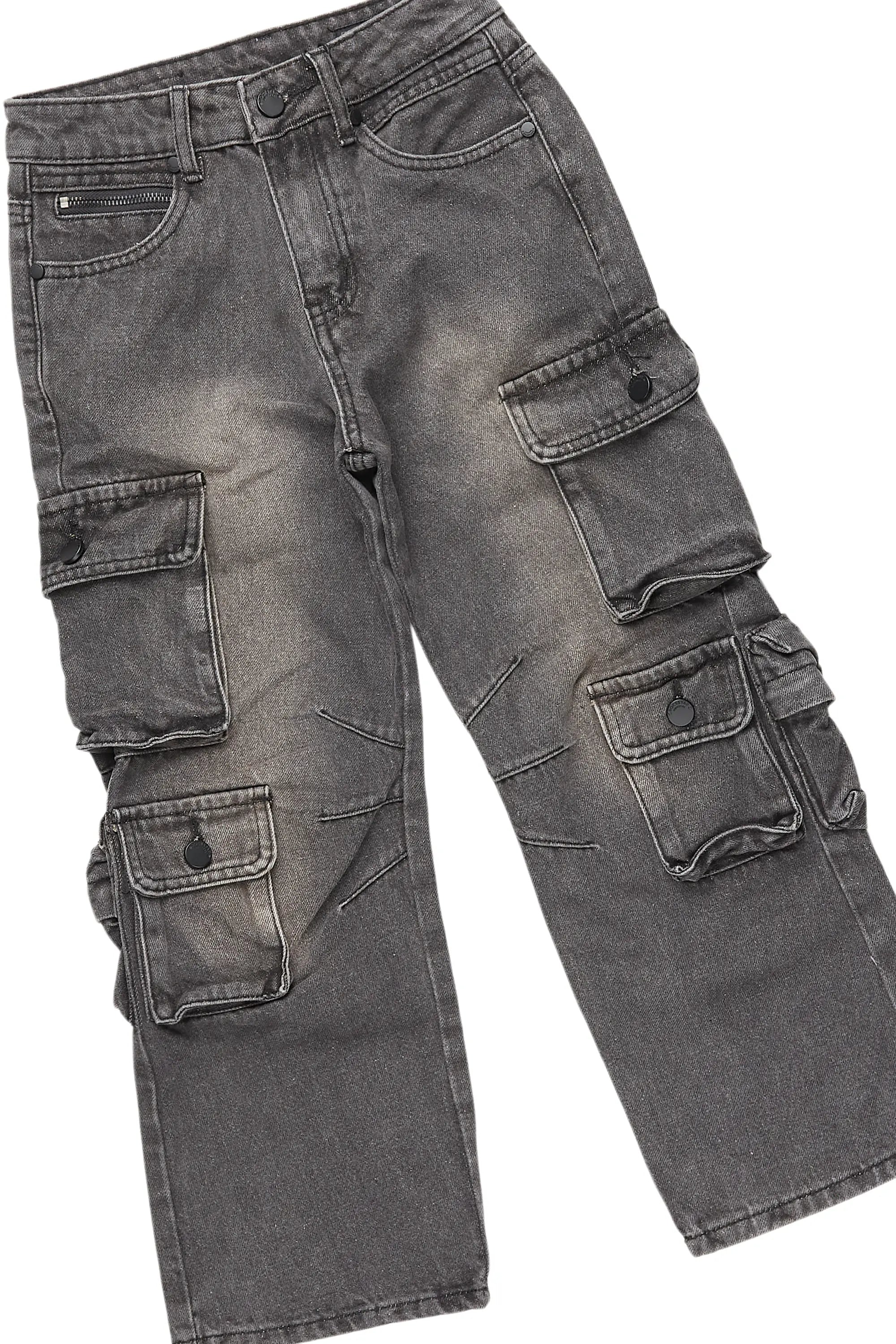 Boys Boaz Light Grey Hoodie/Stacked Flare Jean Set