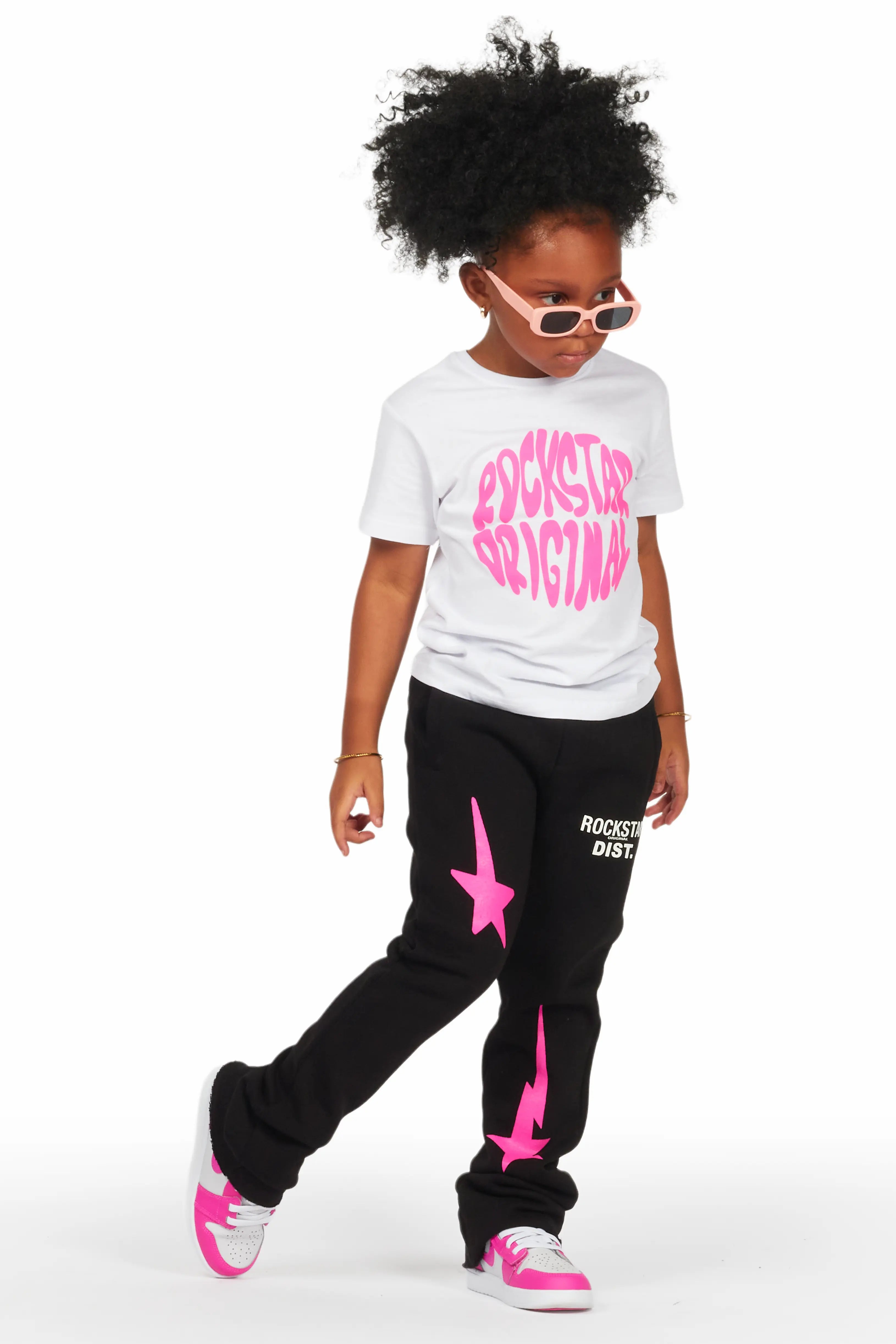 Girls Aria Black/White T-Shirt Super Stacked Set