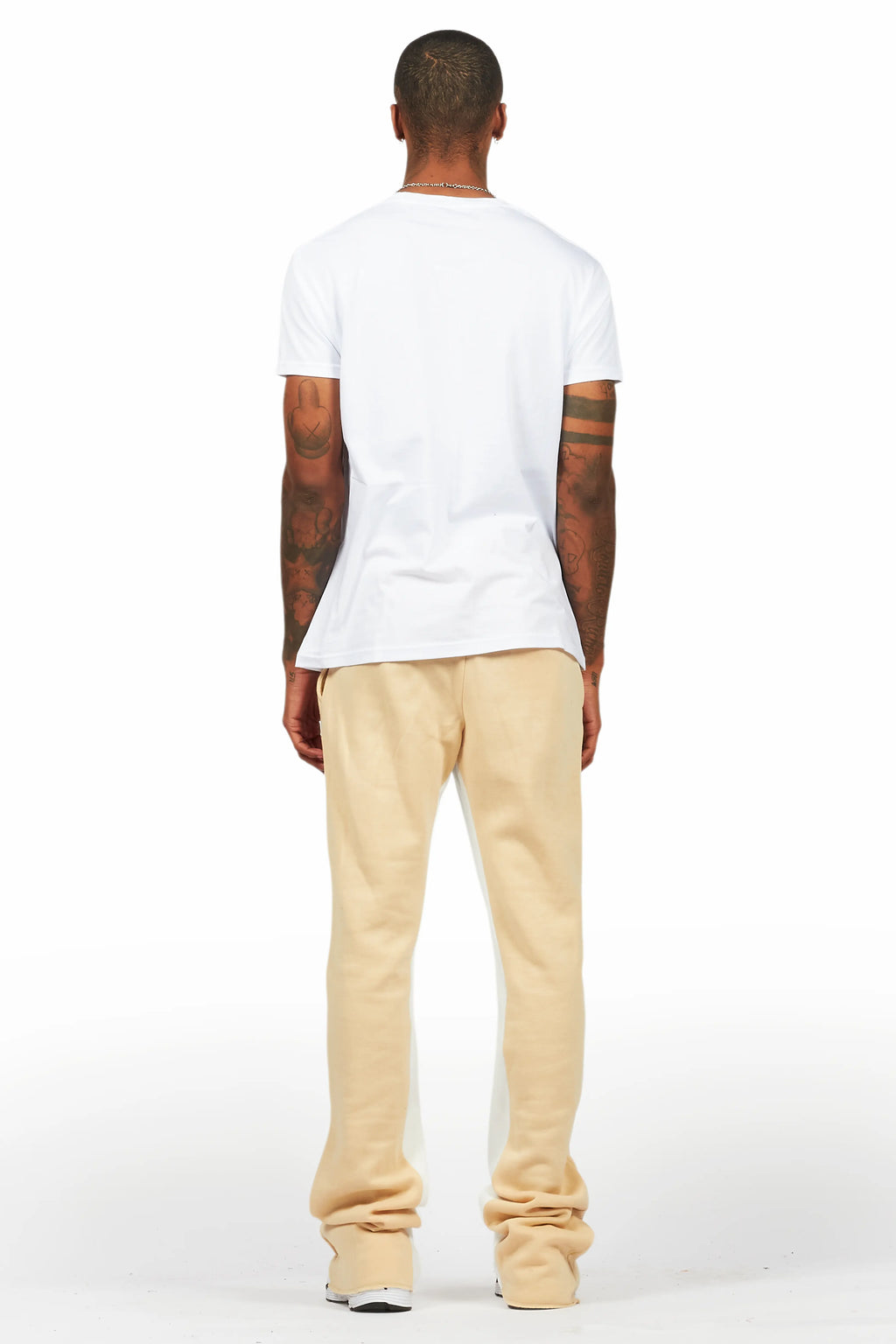 Beno White/Beige T-Shirt/Baggy Stacked Pant Set