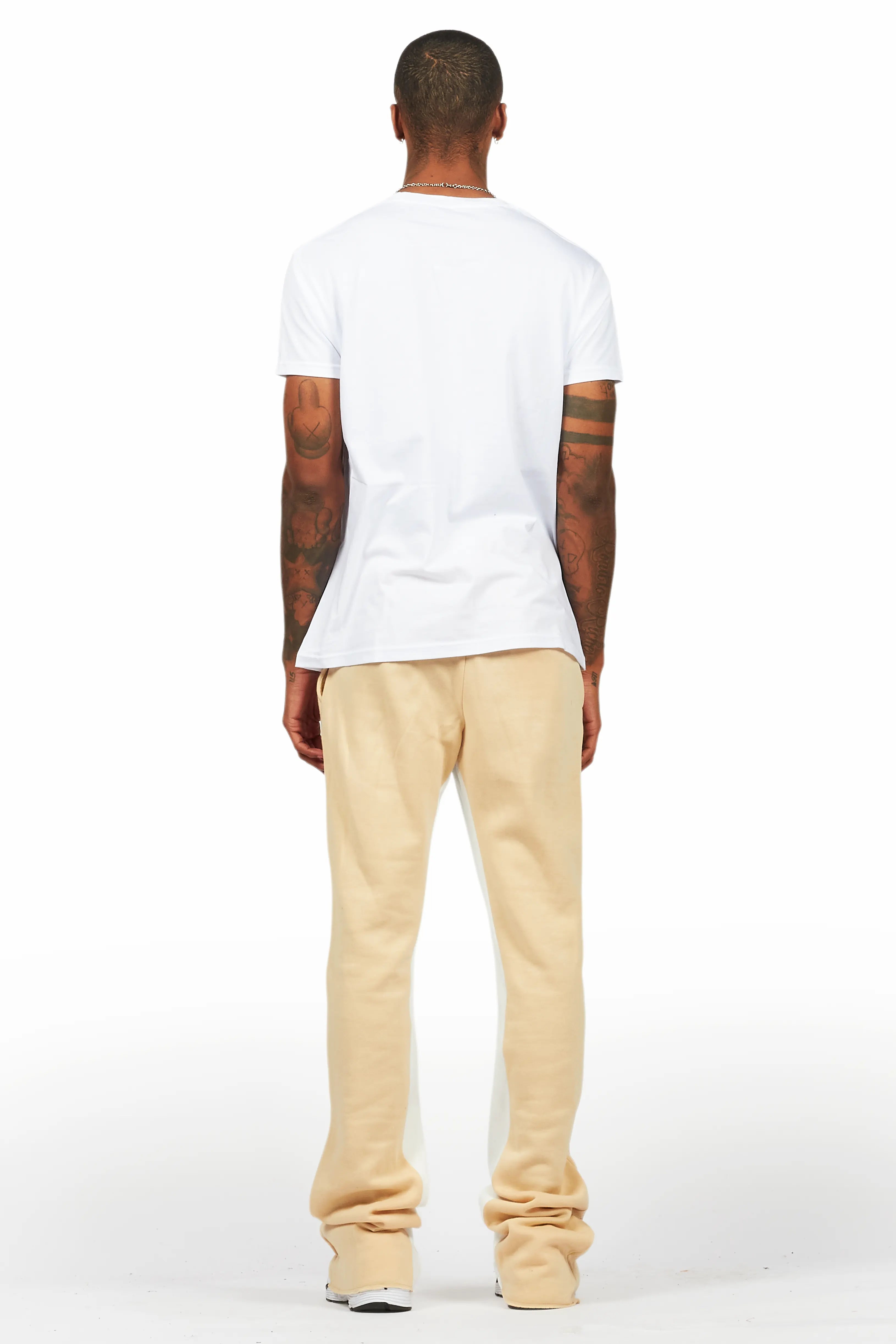 Beno White/Beige T-Shirt/Baggy Stacked Pant Set