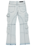 Girls Grazia Blue Stacked Flare Cargo Jean