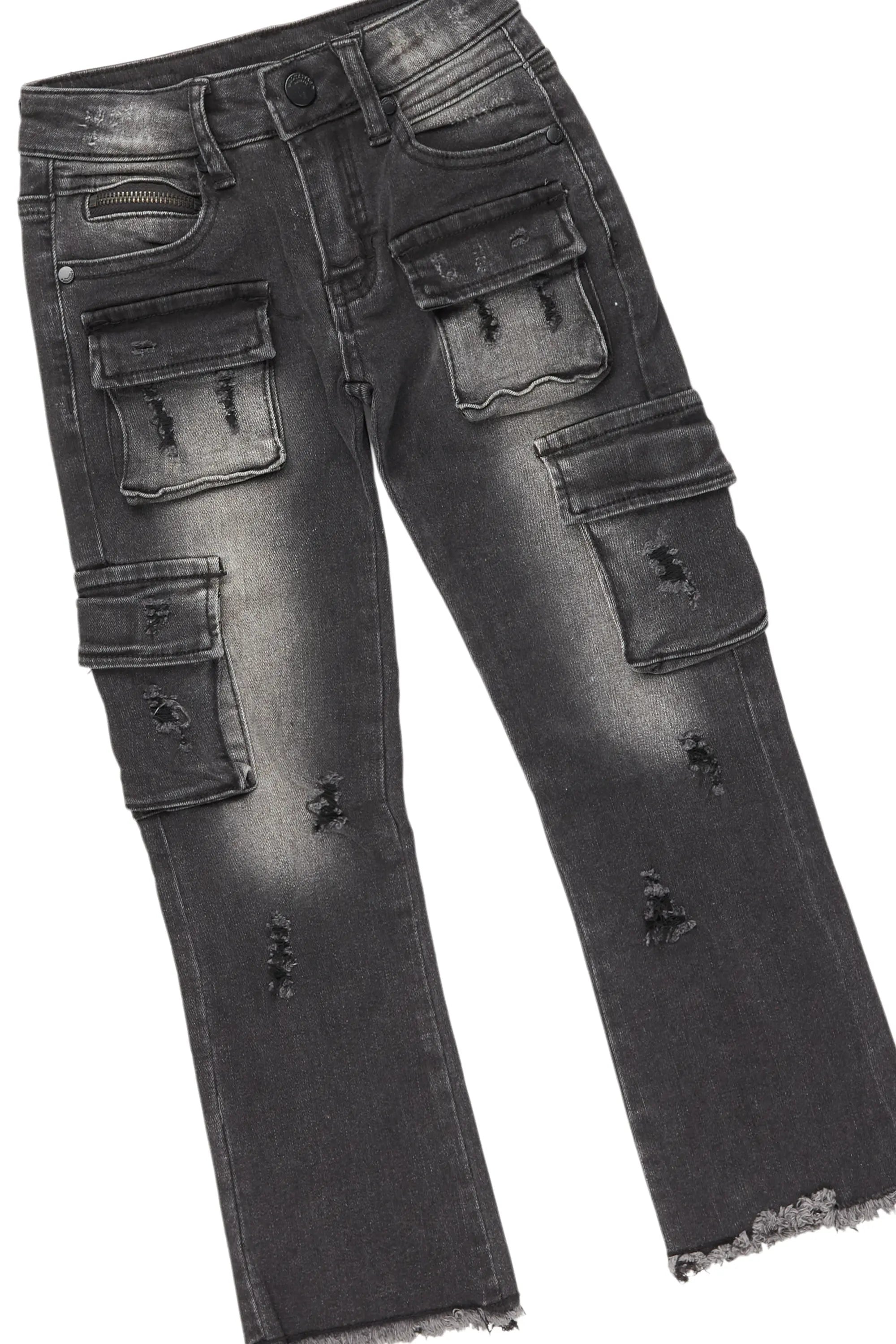 Girls Lachlane Grey/Dark Grey Hoodie/Stacked Flare Jean Set